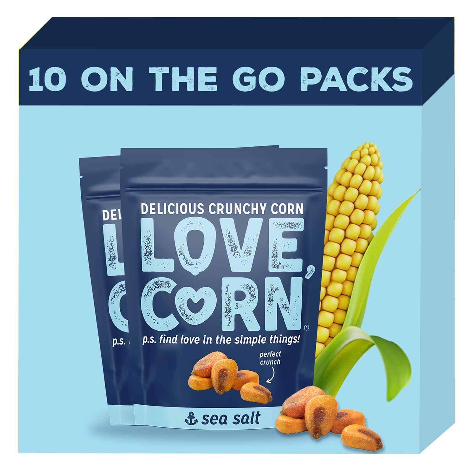 LOVE CORN Sea Salt Crunchy Corn Snack 45g x 10 Bags – Vegan Gluten Free Healthy Snack