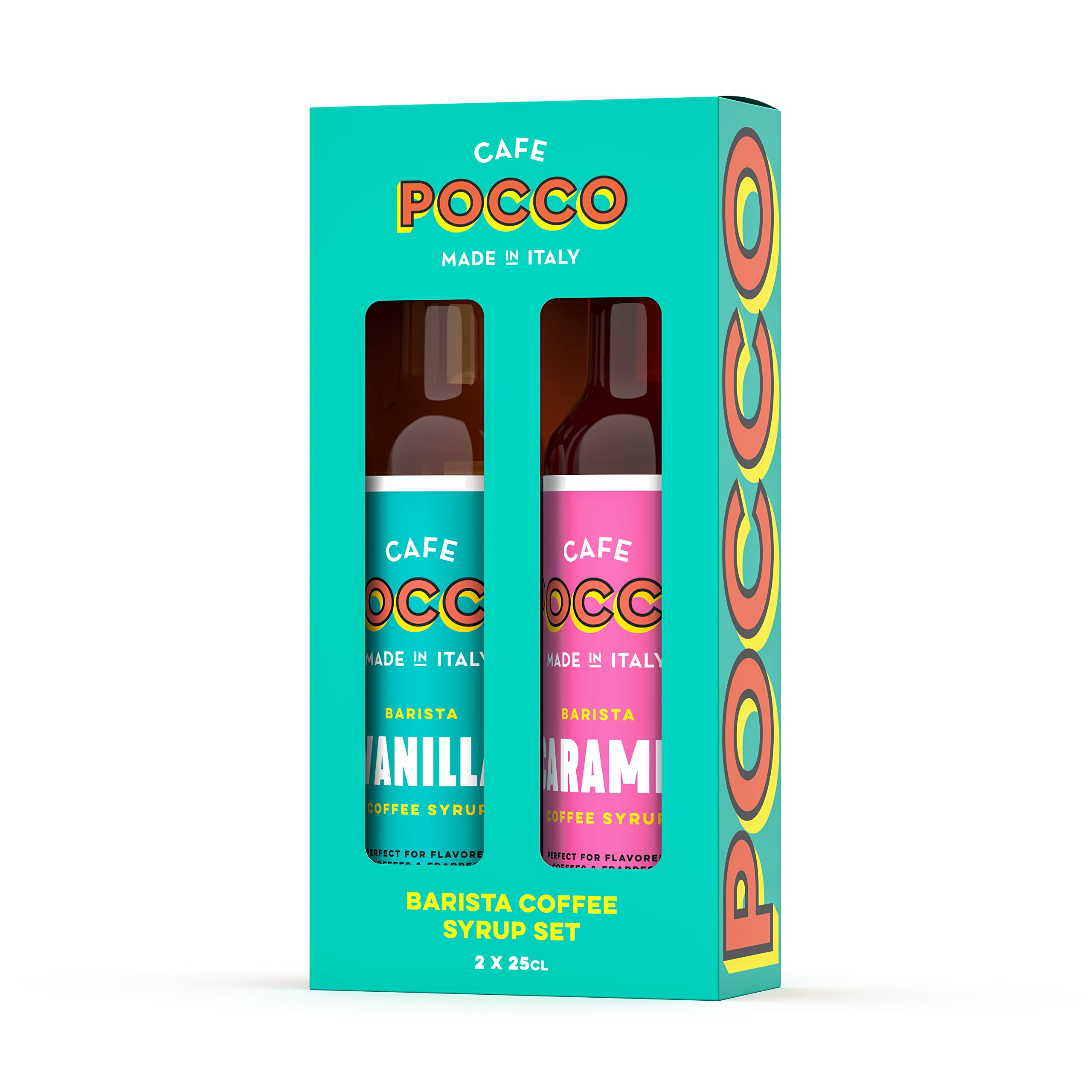 Cafe Pocco - Caramel & Vanilla Coffee Syrup Set (2 x 250ml Glass Bottles)