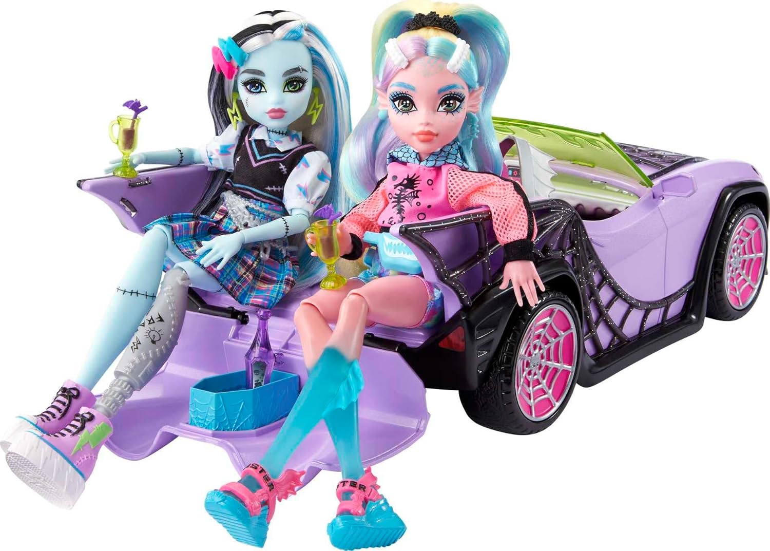Monster High Ghoul Mobile - Purple Toy Car with Pet & Coffin Cooler Accessories