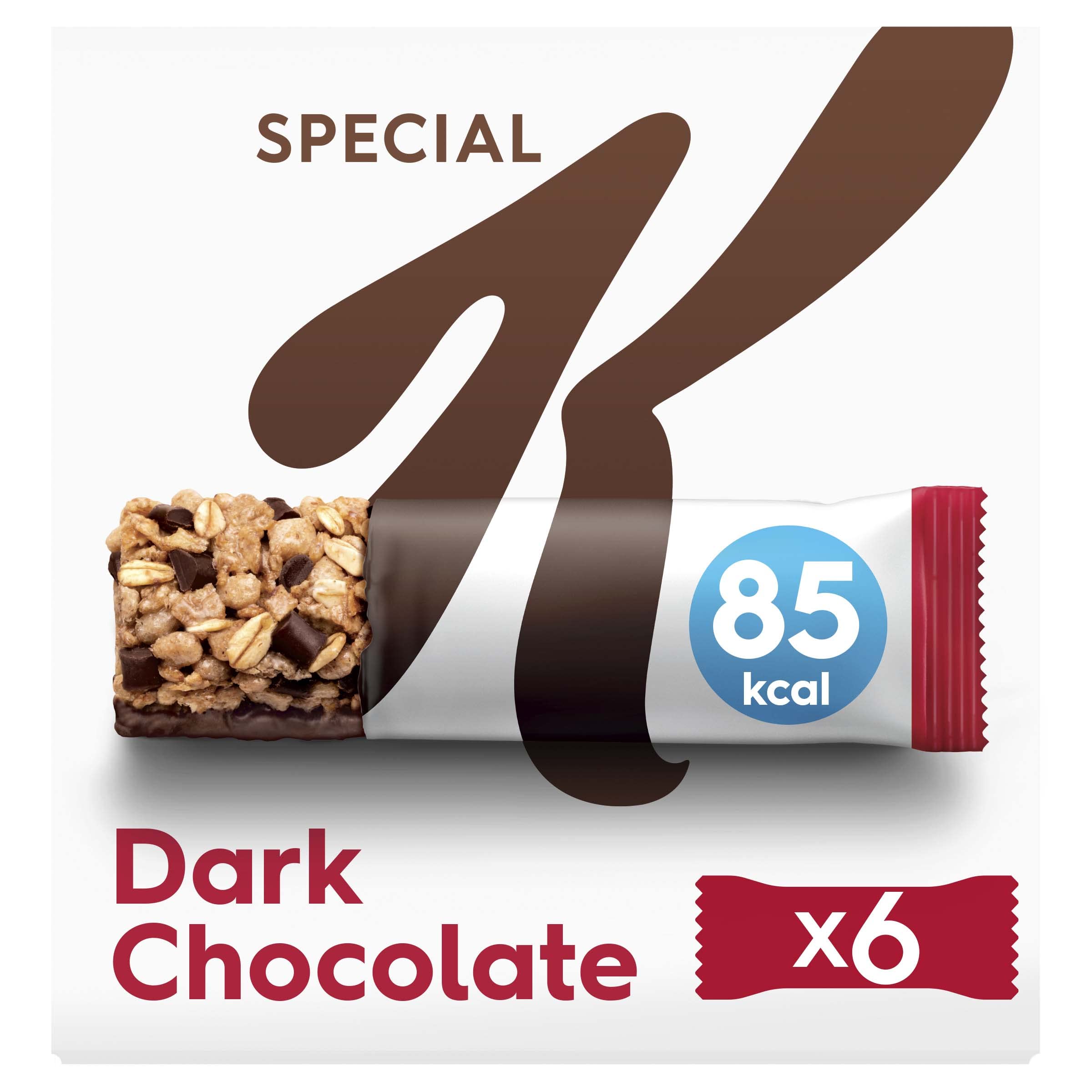 Special K Dark Chocolate Cereal Bars, 6 x 21.5g - High Fibre, Wholewheat Flakes with Dark Chocolate Drizzle