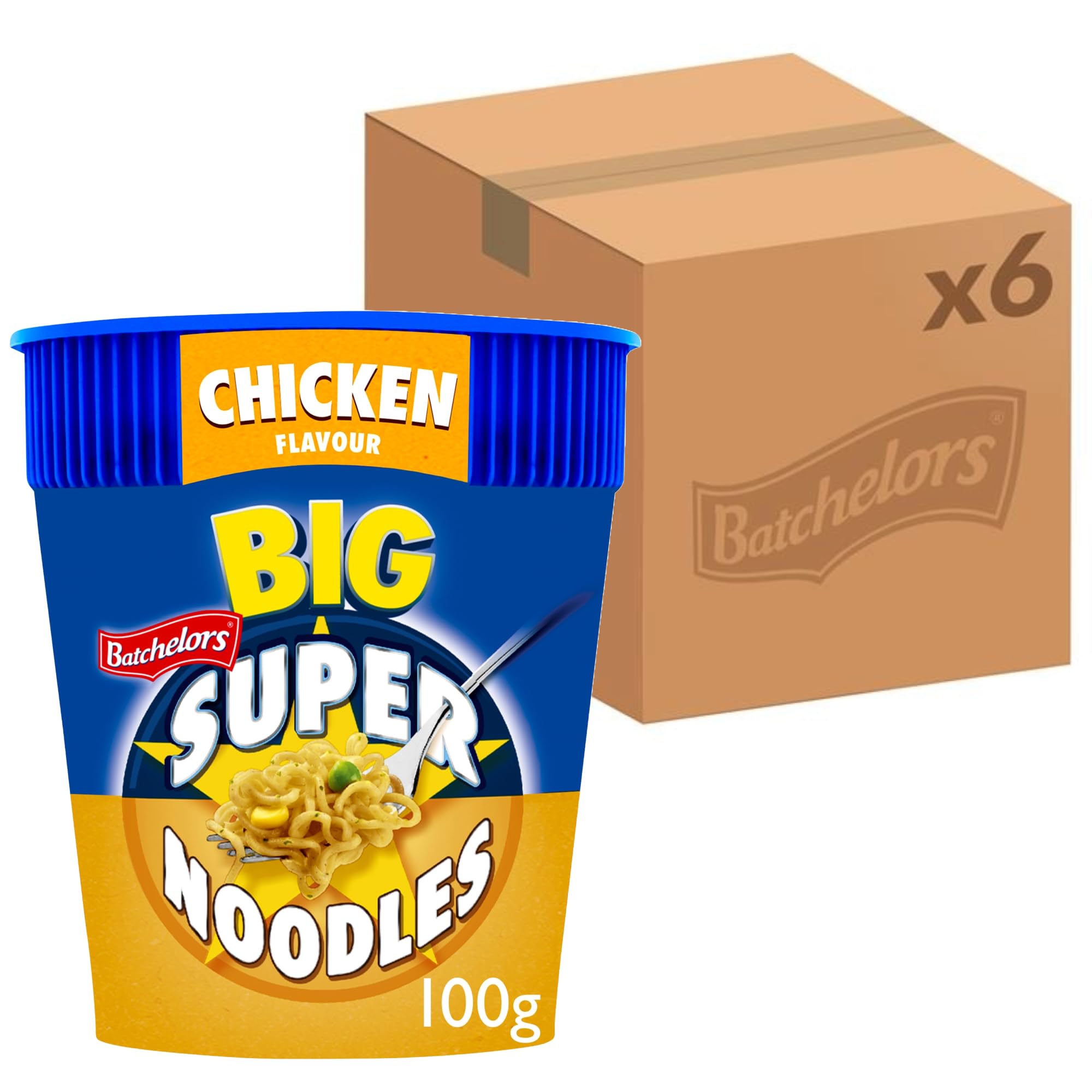 Batchelors Big Super Noodles Chicken Flavour Instant Snack Pot, 100 g (Pack of 6)