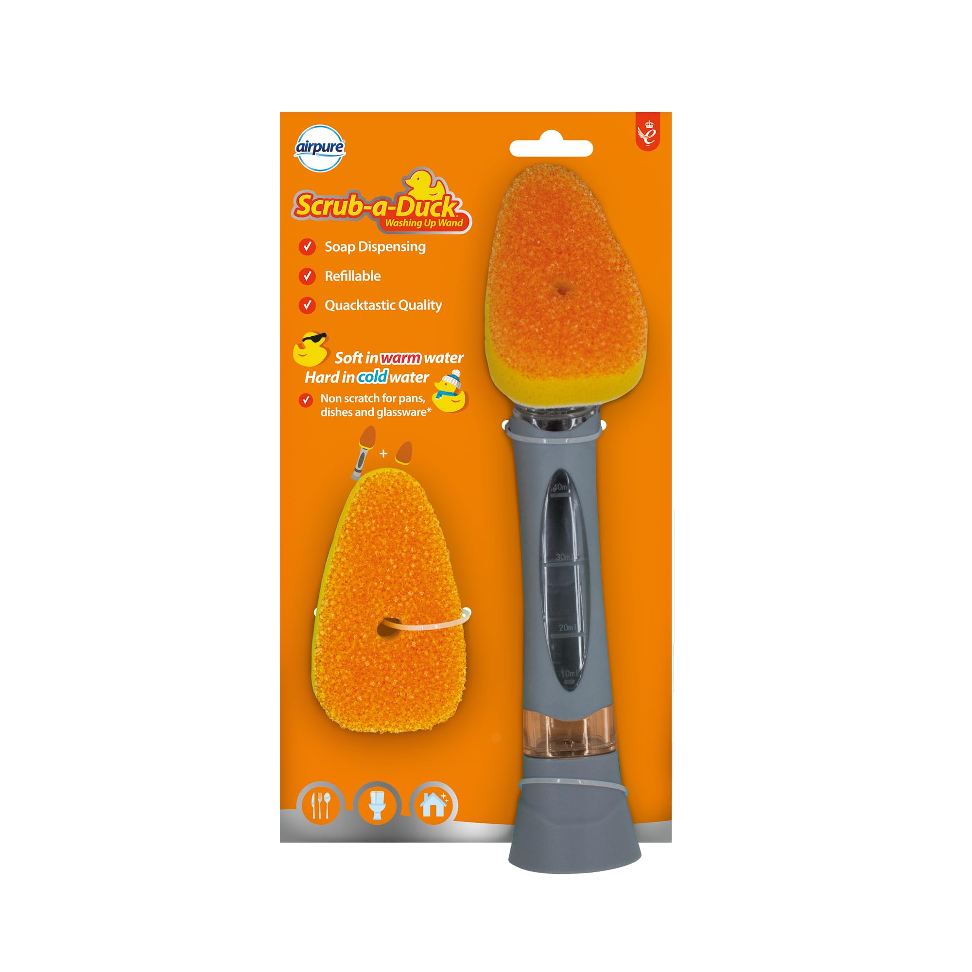 airpure - Scrub-a-Duck Washing Up Wand | Soap Dispensing | Refillable | Non-Scratch