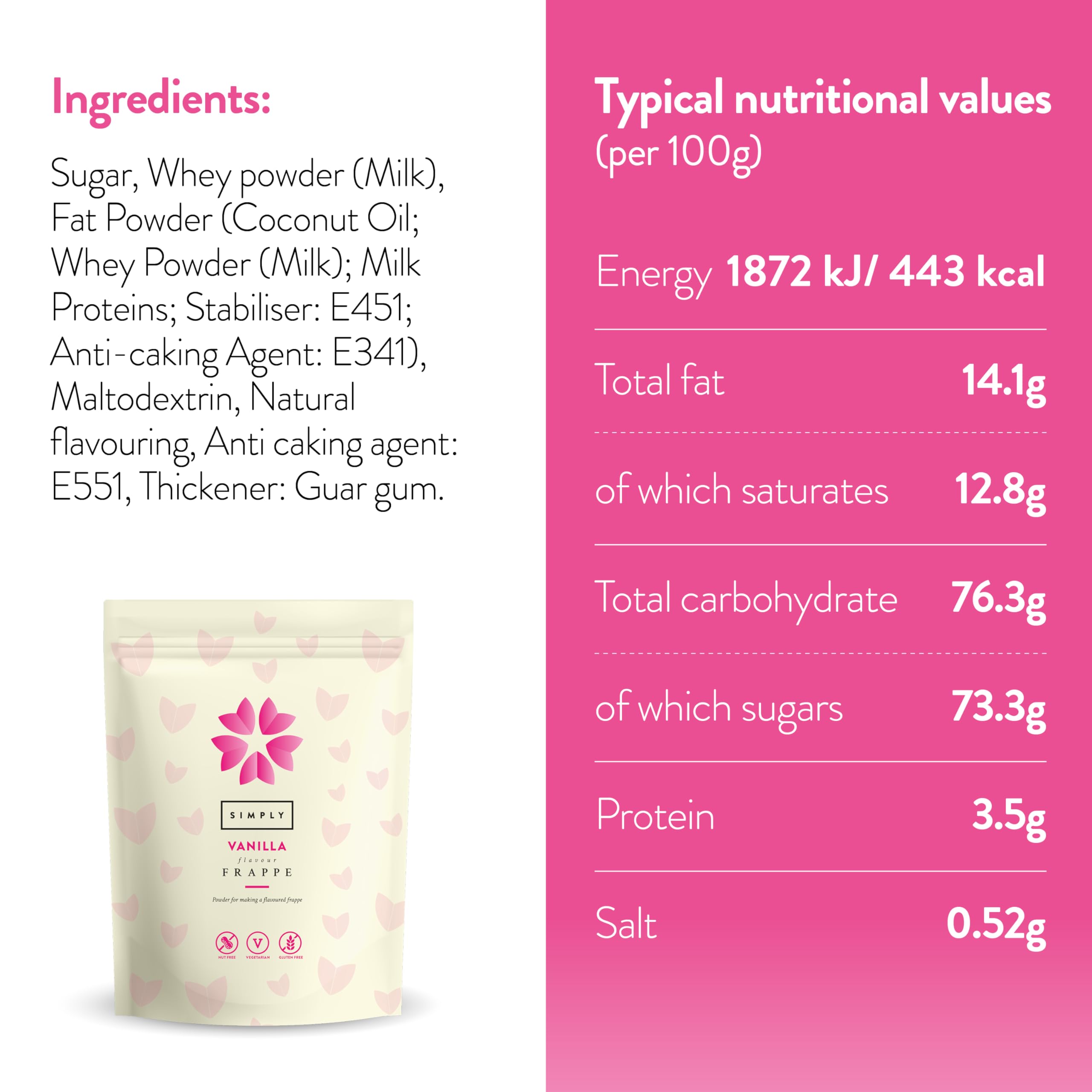 Simply - Vanilla Frappe Powder, Nut Free & Gluten Free, 1kg