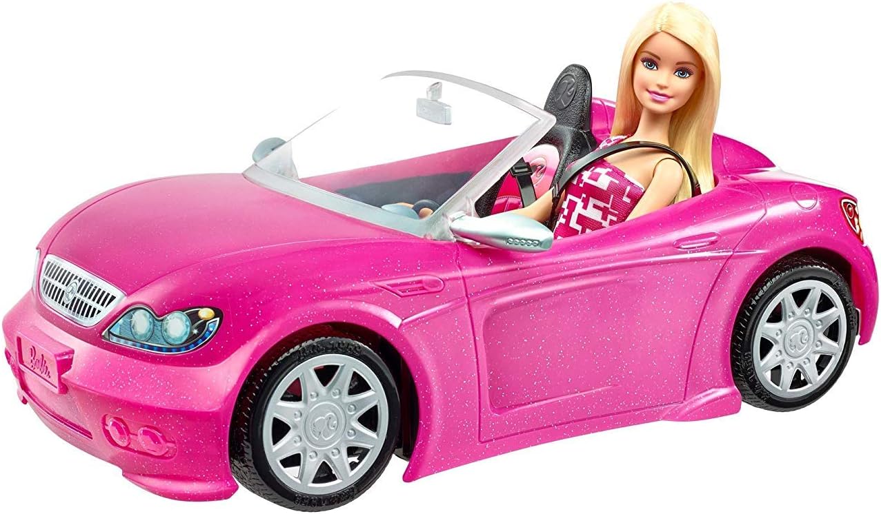 Barbie Convertible and Doll Pack - Sparkly Pink Vehicle with Realistic Details for Imaginative Play