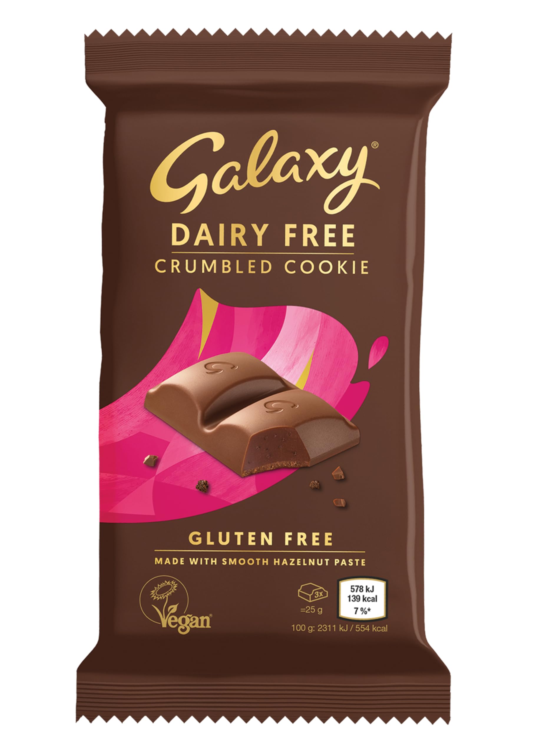 GALAXY Dairy Free Chocolate Bar – Crumbled Cookie, Vegan Hazelnut & Cocoa, 90g