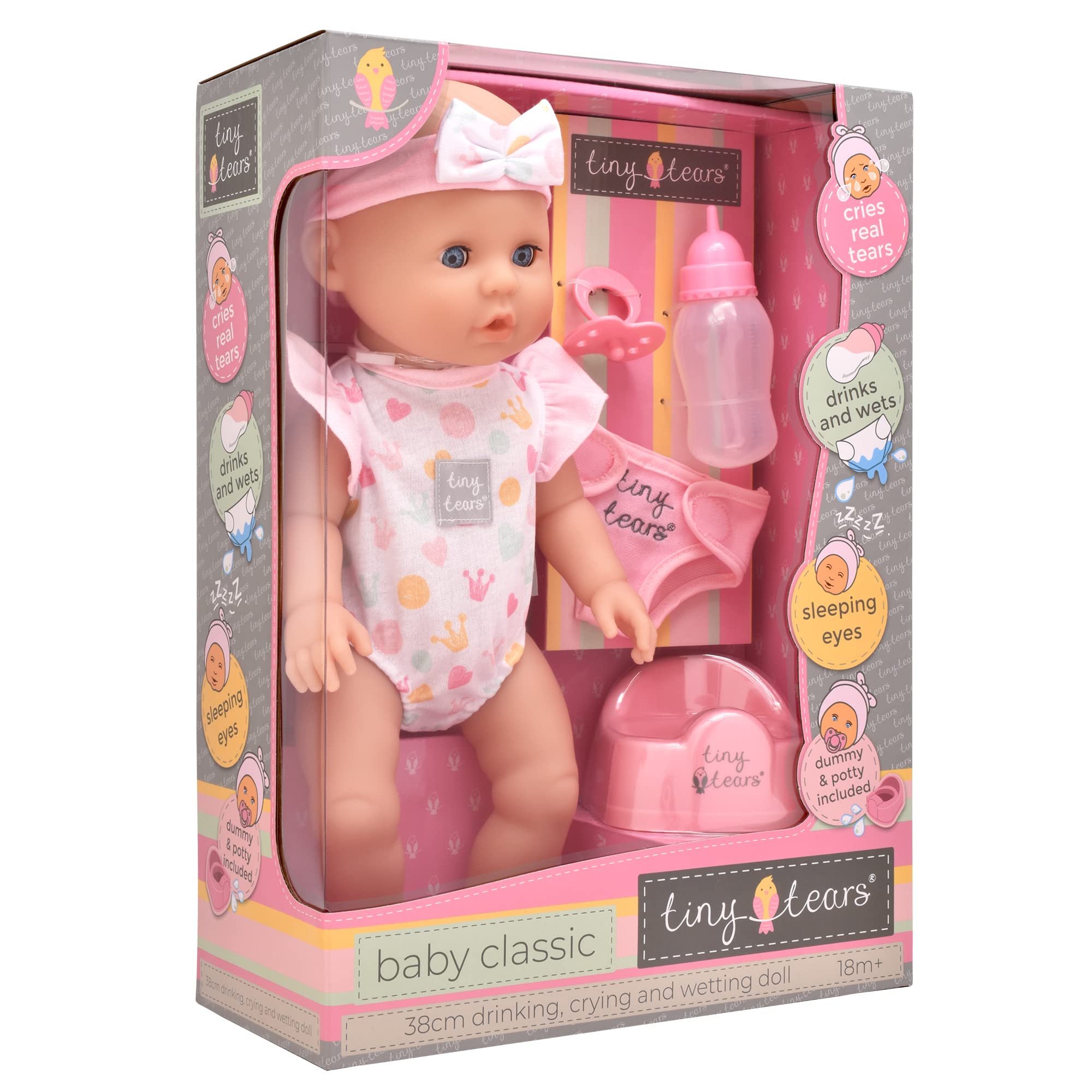 Tiny Tears Baby Classic - 38cm Crying and Wetting Doll with Accessories