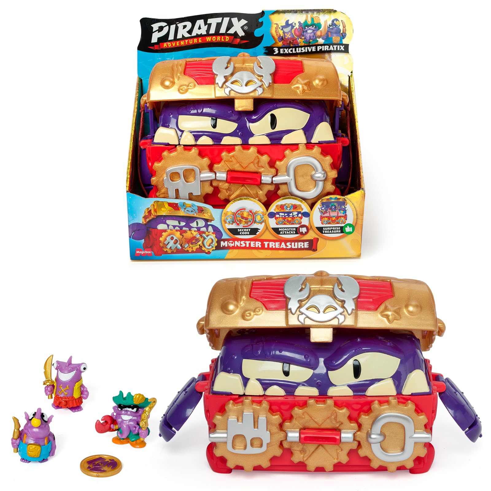 PIRATIX Monster Treasure Chest Playset - Puzzle Adventure with 3 Piratix Figures