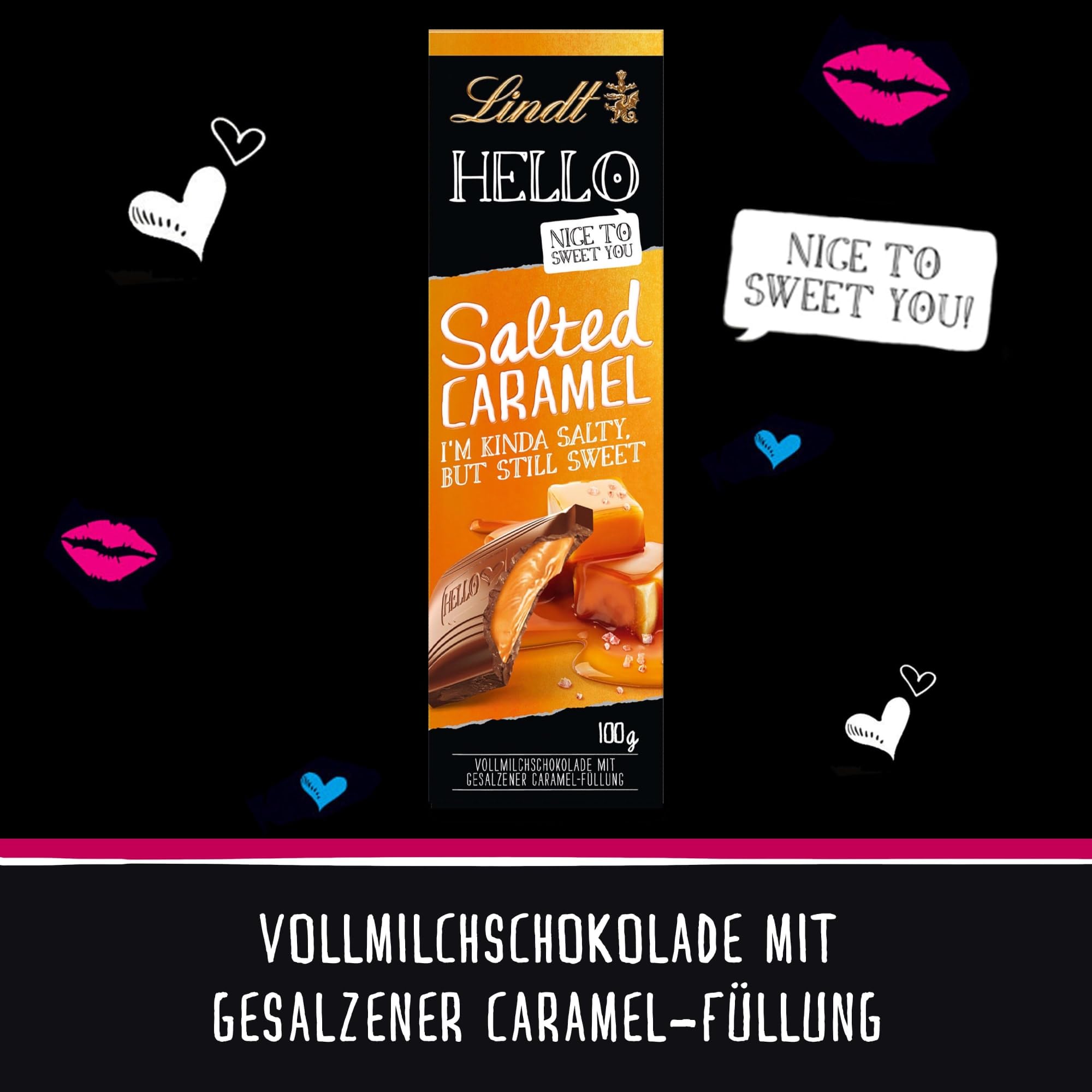 Lindt Hello Salted Caramel Milk Chocolate Bar 100g