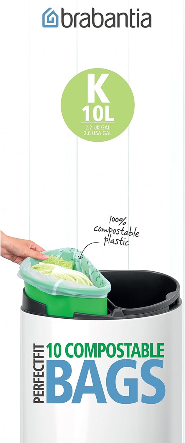 Brabantia - Food Waste Caddy Compostable Bin Liners 10 L (Code K, 10 Pack)