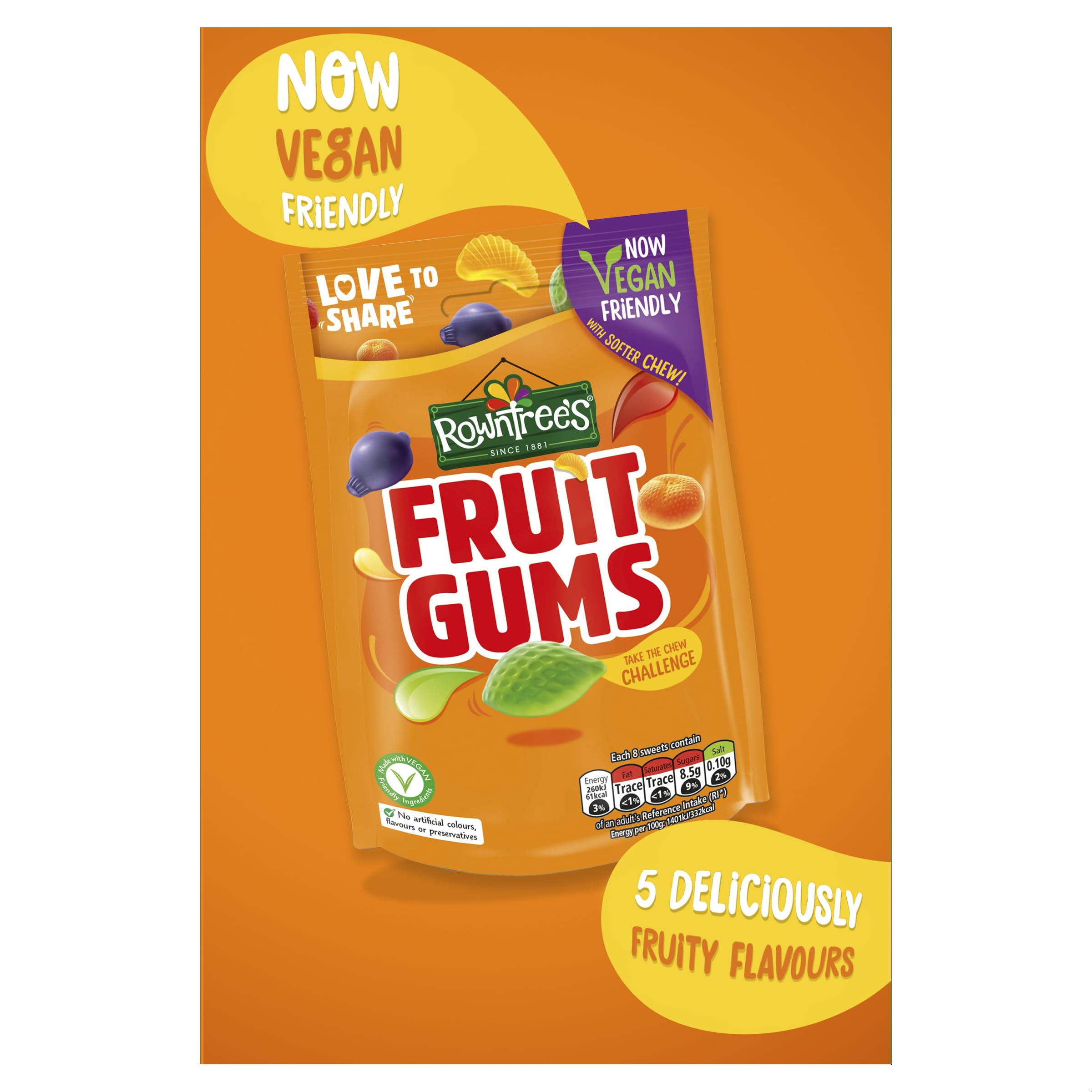 Rowntree's Fruit Gums Sweets Sharing Bags, Vegan Friendly, 10 x 150g