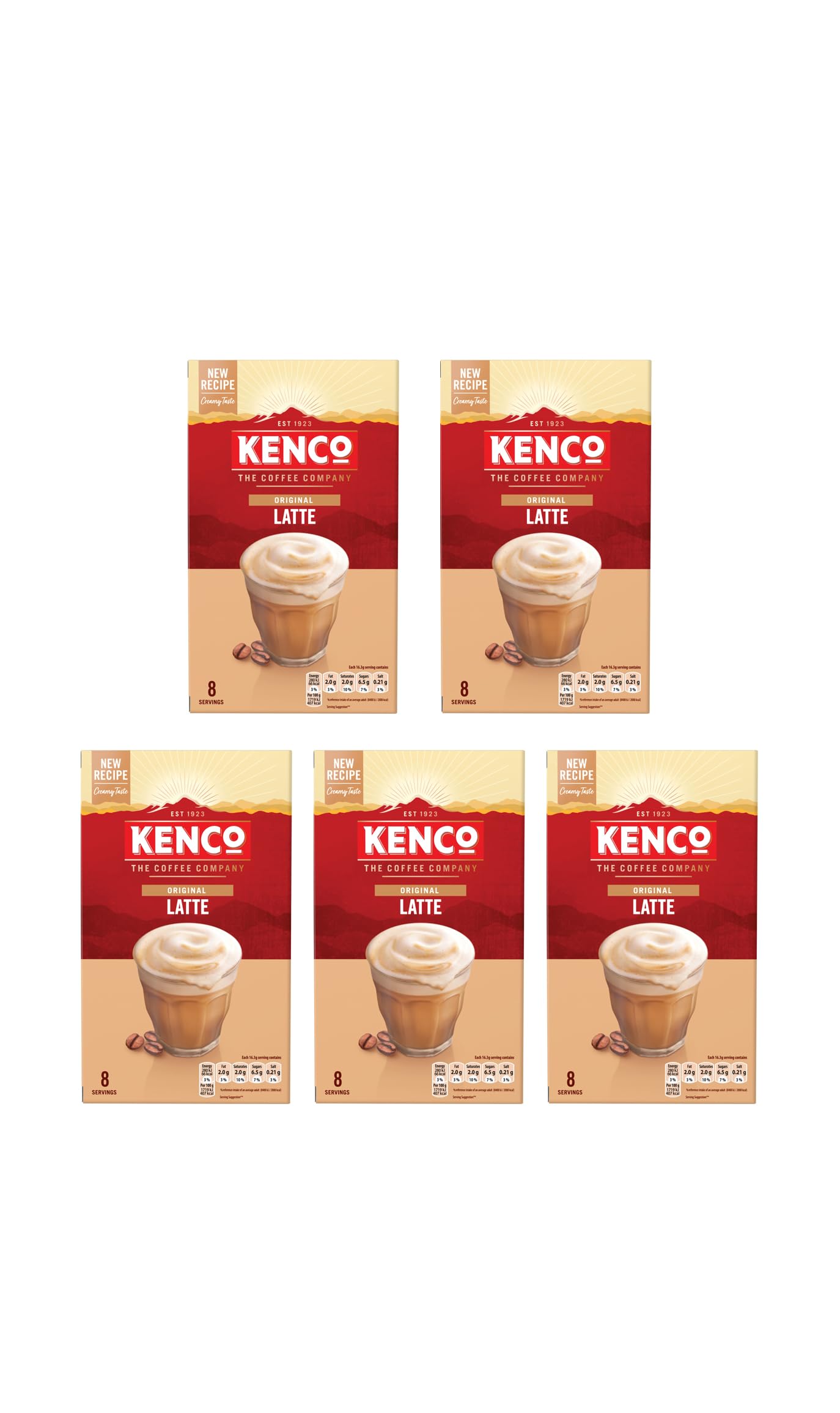 Kenco - Latte Instant Coffee Sachets (Pack of 5, 40 Sachets, 652g)