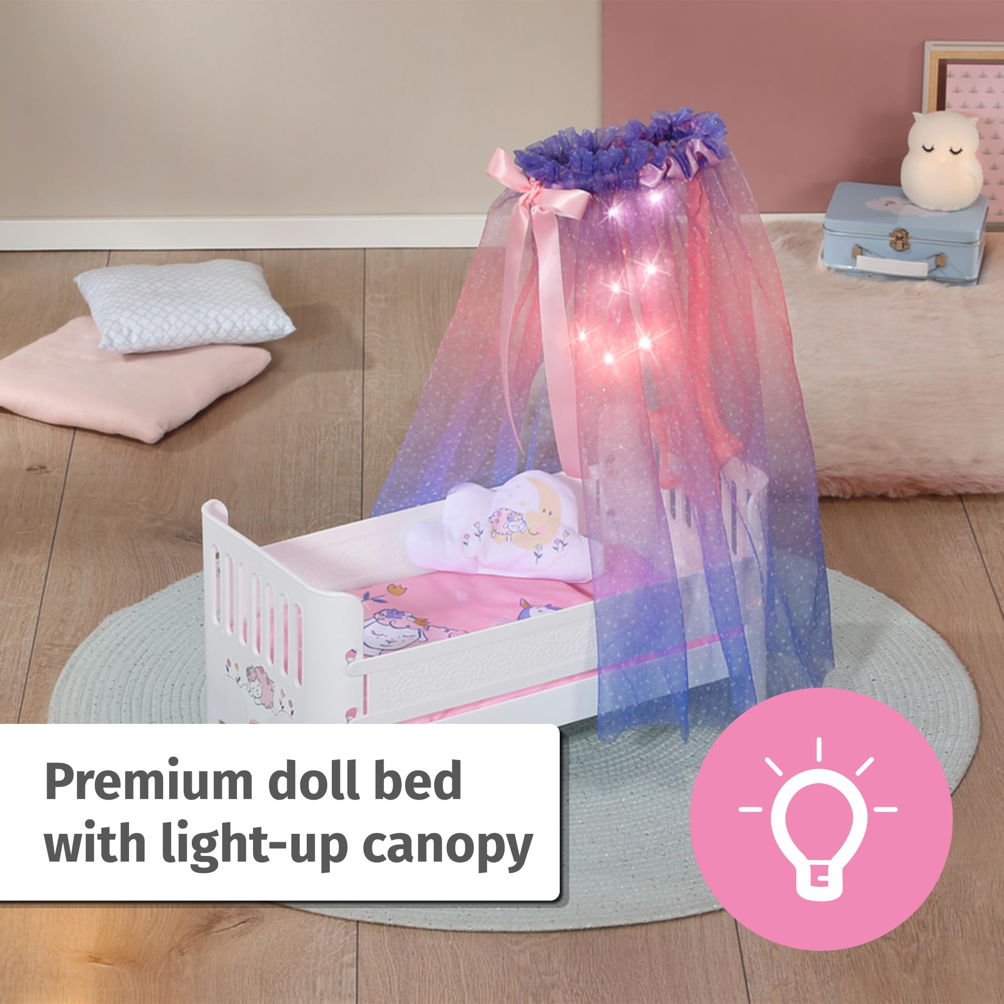 Baby Annabell Sweet Dreams Bed - Light-Up Canopy with Lullaby & Bedding Set