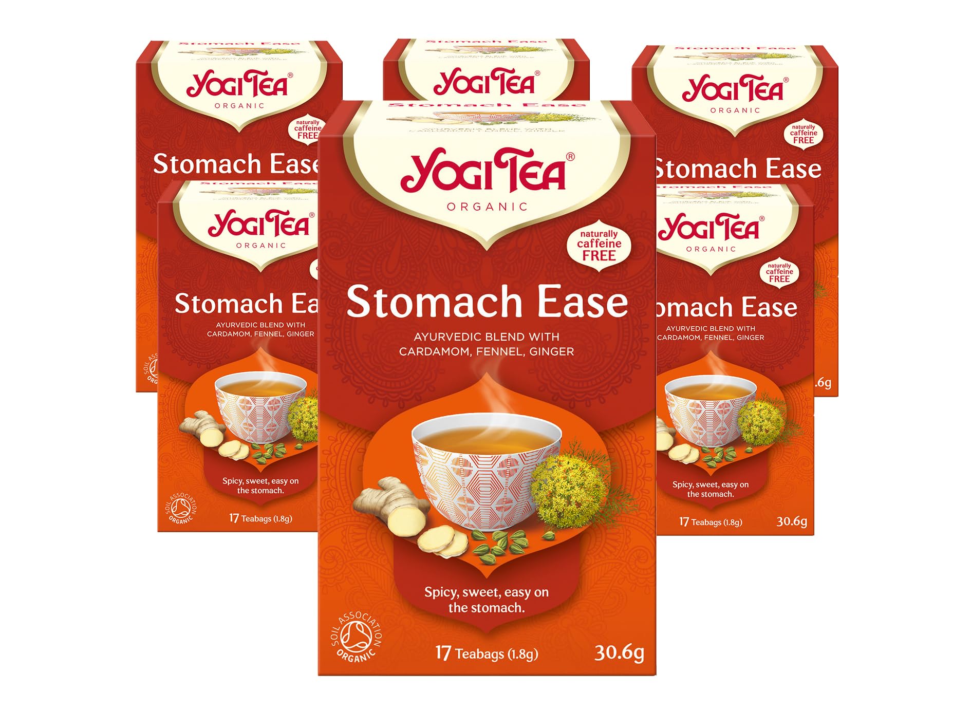 Yogi Tea - Stomach Ease Organic Herbal Tea, Caffeine Free, Blend of Cardamom, Fennel & Ginger