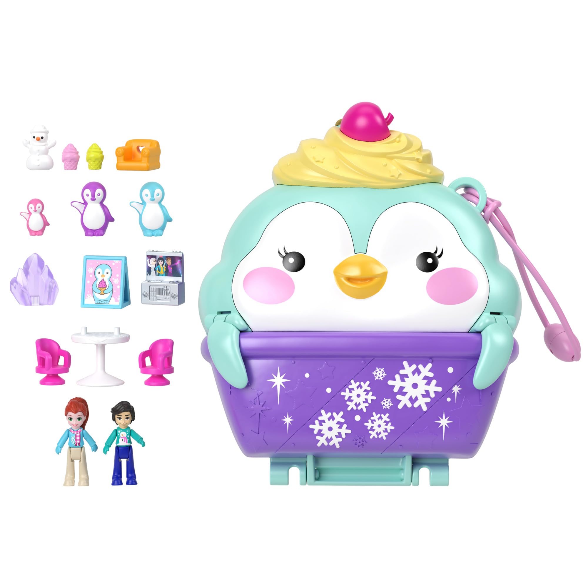 Polly Pocket Snow Sweet Penguin Compact Playset - 13 Accessories & 6 Storytelling Features, Ages 4+