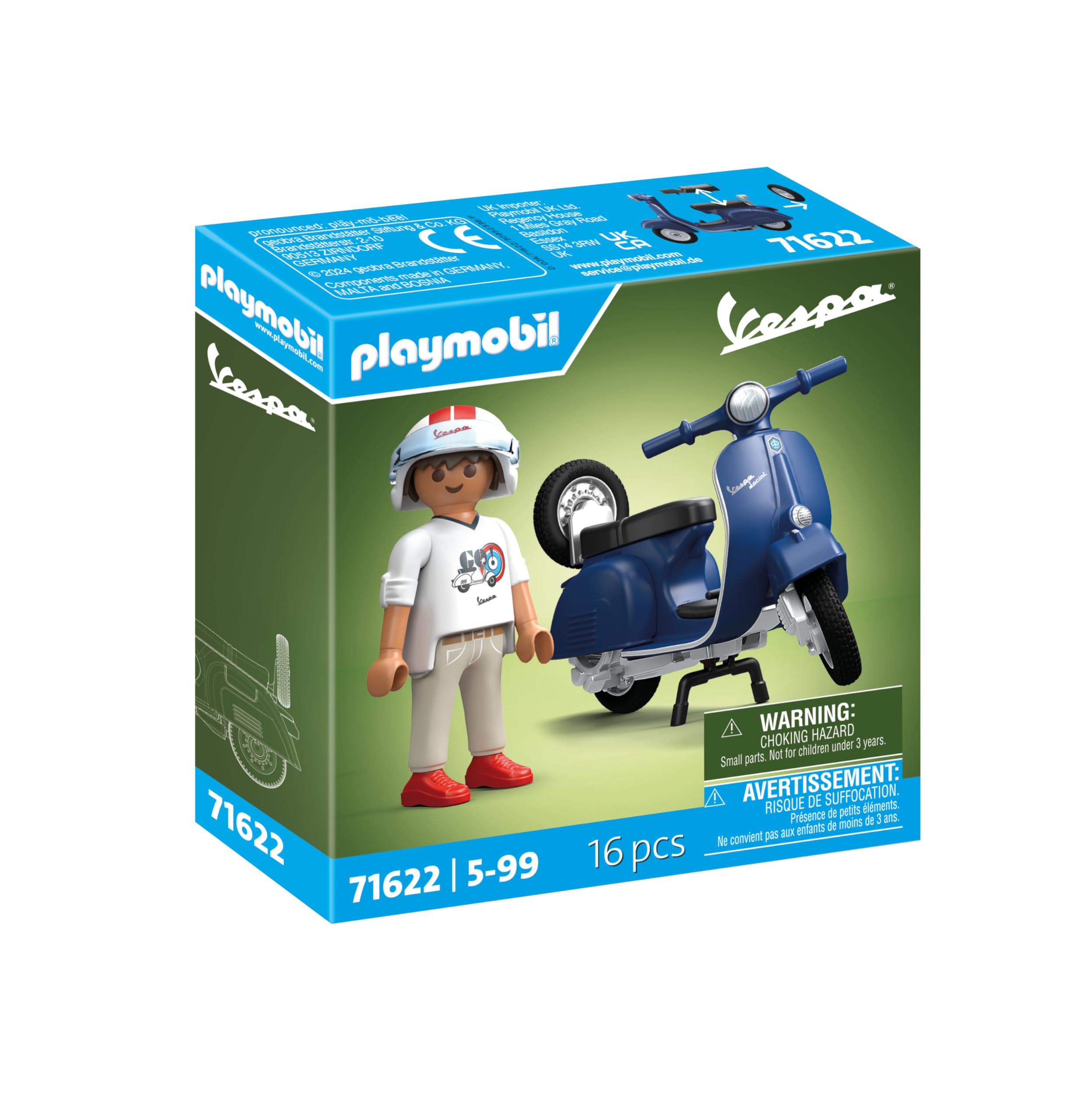 Playmobil 71622 Cars: 1969 Vespa 150 Sprint Veloce Blue - Vehicle Playset for Ages 5+