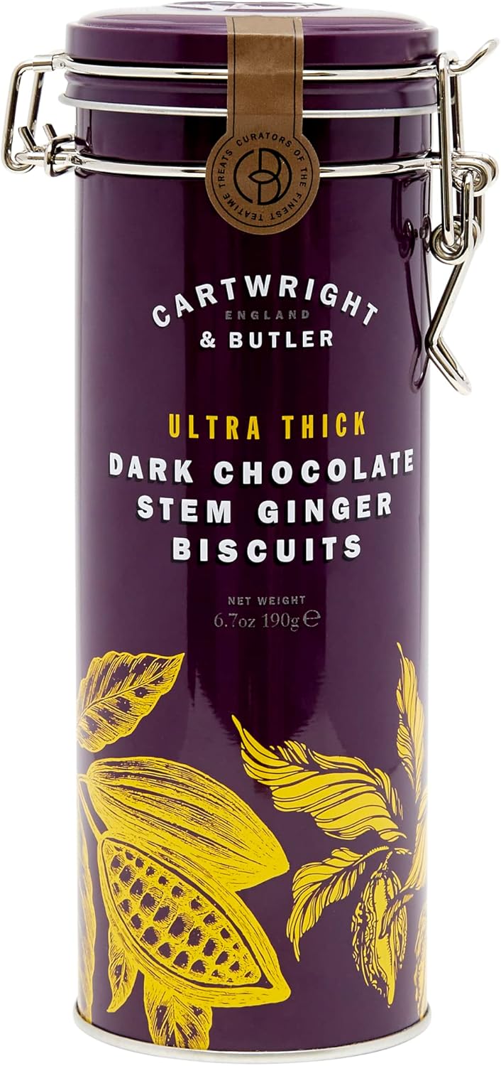 Cartwright & Butler - Ultra Thick Dark Chocolate Ginger Biscuits in Clip-Lid Tin