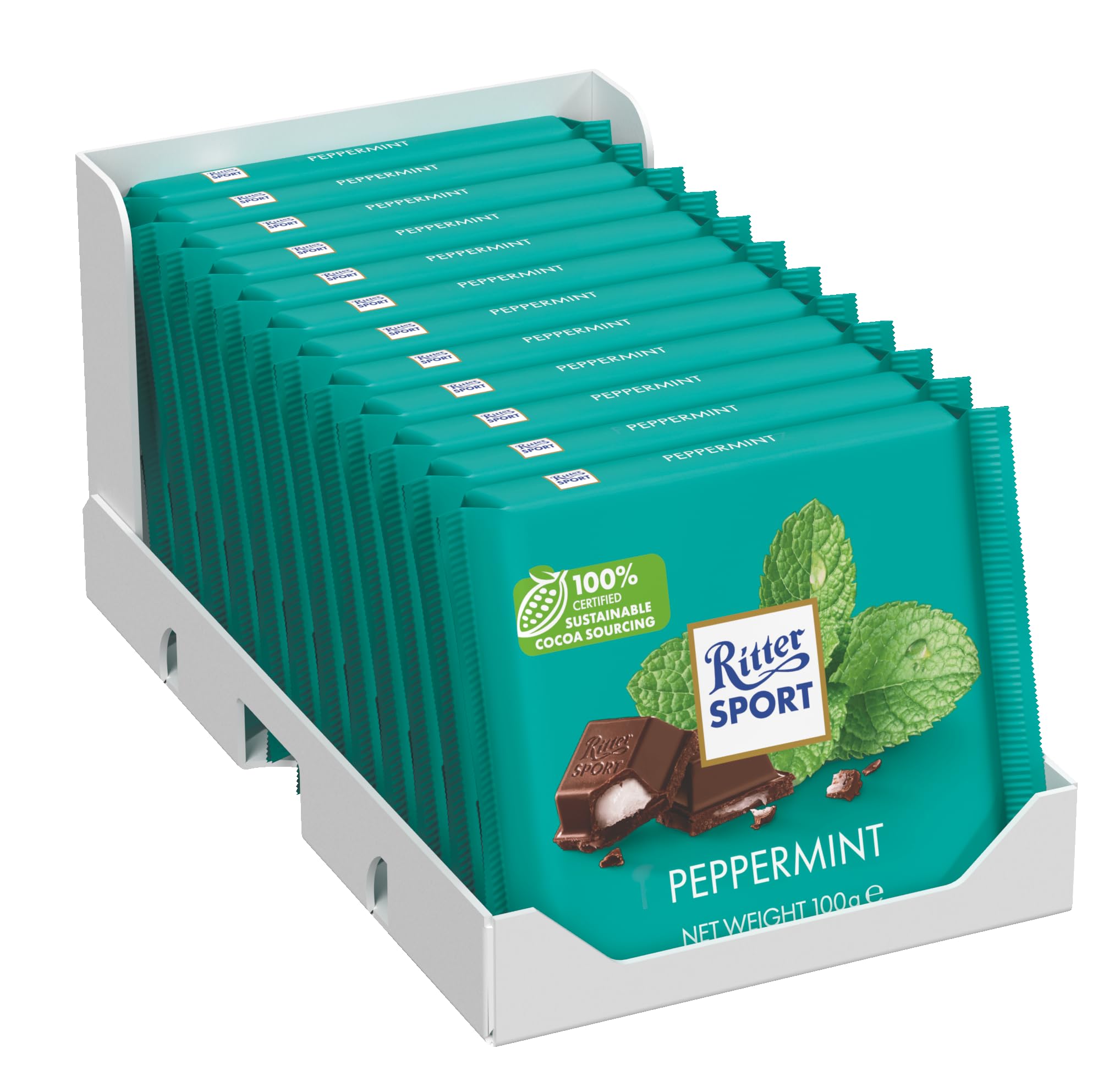 Ritter Sport - Peppermint Dark Chocolate Bar 100g, Case of 12