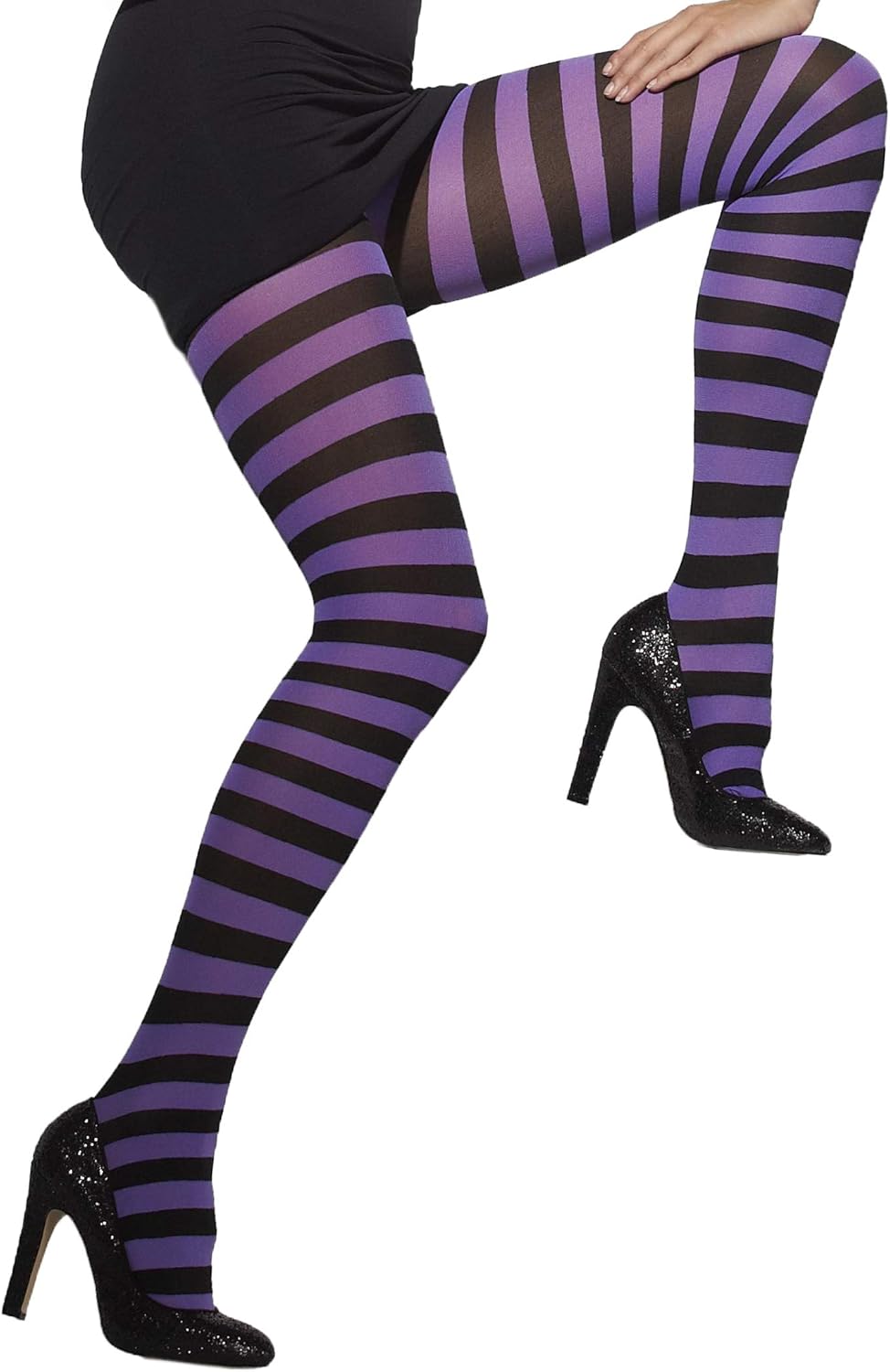 Smiffys Opaque Striped Tights - Purple and Black