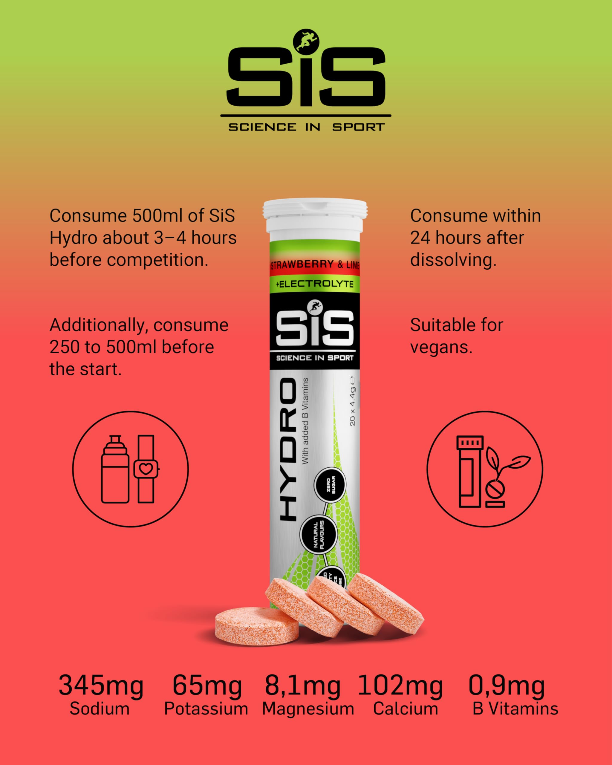 Science in Sport Hydro Electrolyte Tablets 160 pcs. Strawberry & Lime – Vegan & Gluten-Free