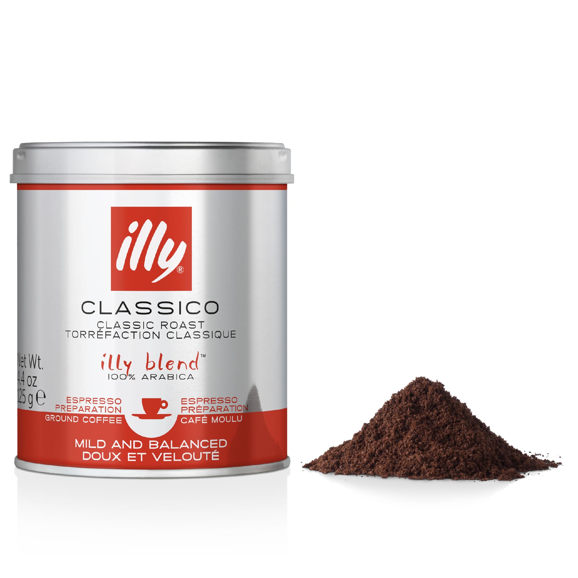 illy Classico Medium Roast Ground Coffee - 100% Arabica Beans for Espresso - 125g Tin