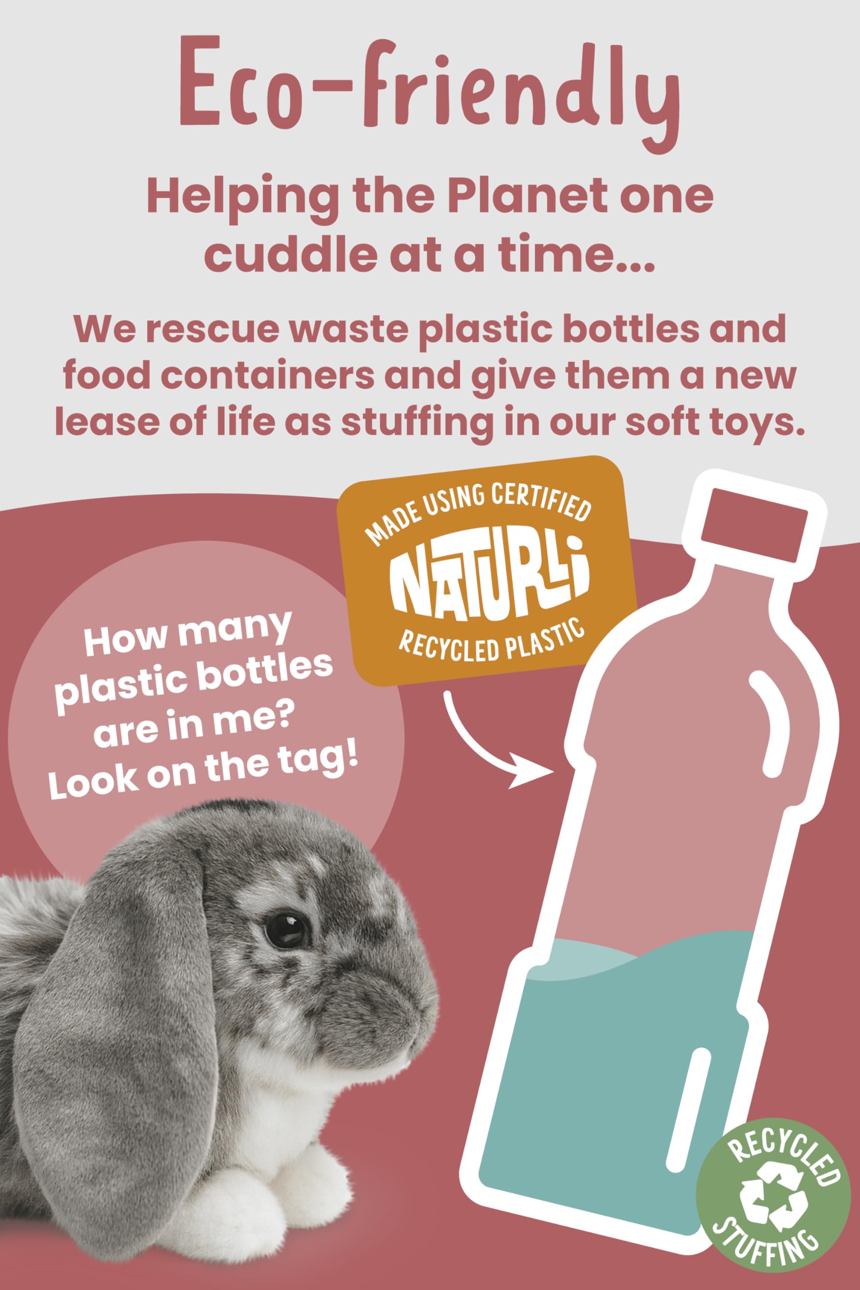 Living Nature Grey Dutch Lop Eared Rabbit Plush Toy - 26cm Fluffy Stuffed Animal for Kids & Collectors