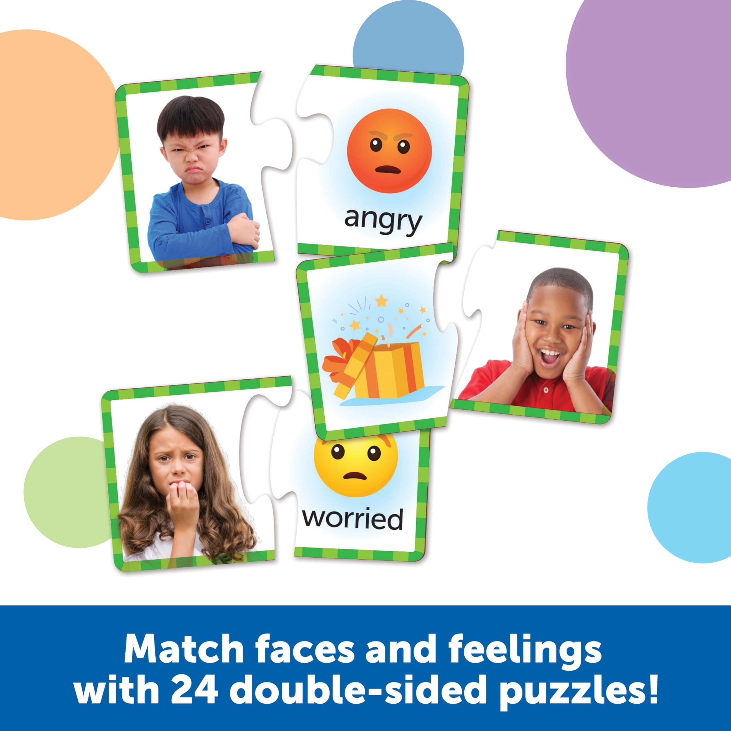 Learning Resources Feelings & Emotions Puzzle Cards - 48-Piece SEL Learning Toy for Ages 3+