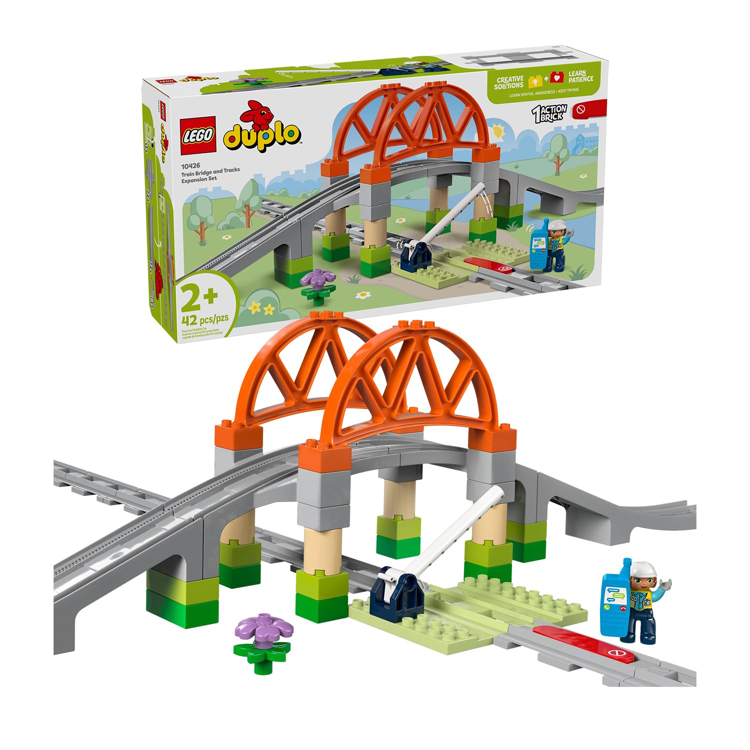 LEGO DUPLO Train Bridge and Tracks Expansion Set - Educational Building Toy for Toddlers 2+