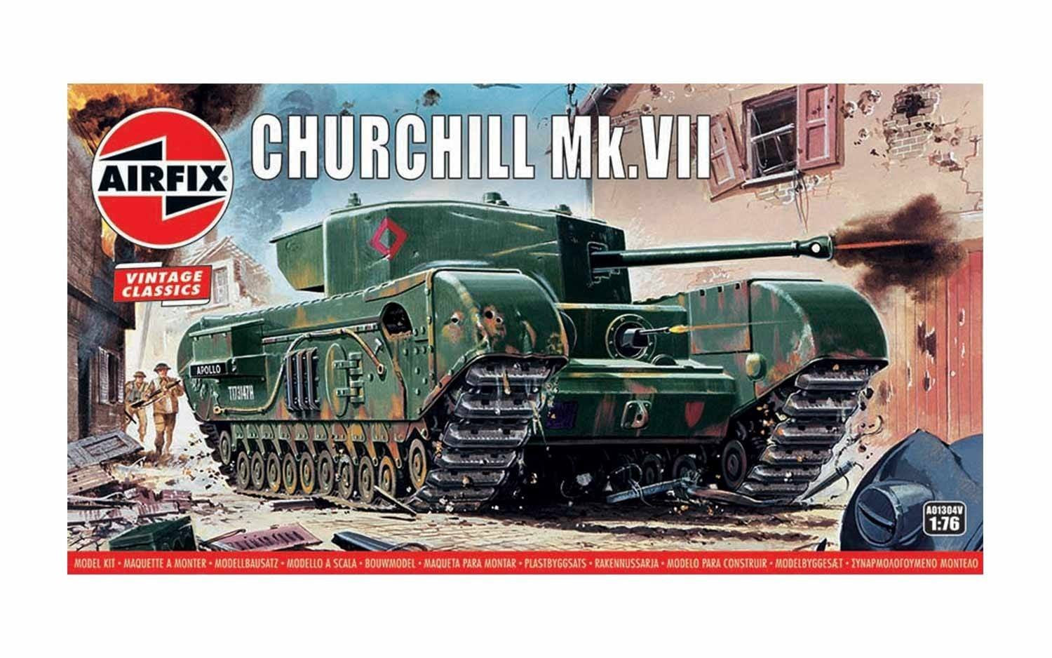 Airfix Vintage Classic 1/76 Churchill Mk.VII Tank Model Kit - 104 Piece Building Set for Ages 8+