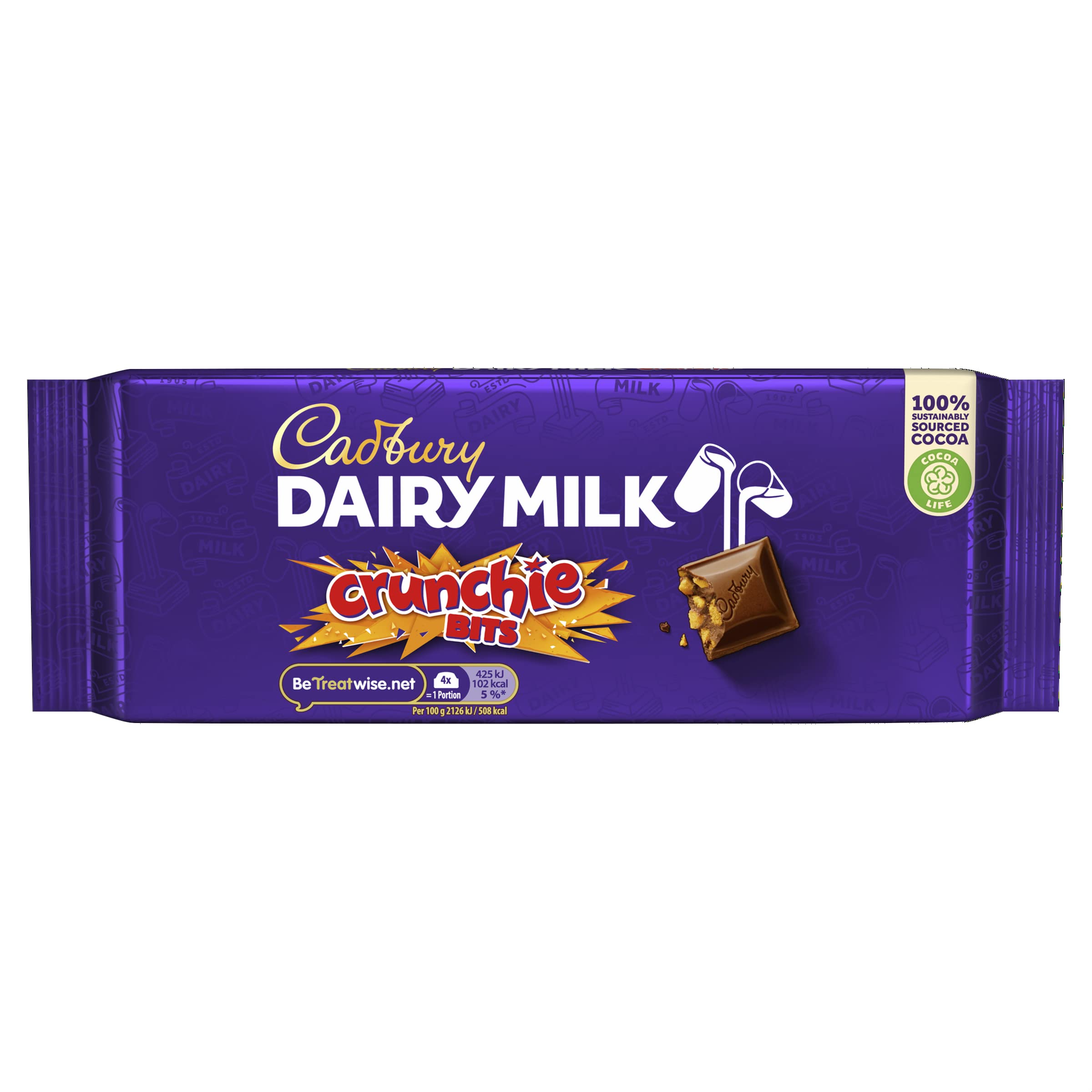 Cadbury Dairy Milk Crunchie Bar, Milk Chocolate with Honeycomb Pieces, 180g