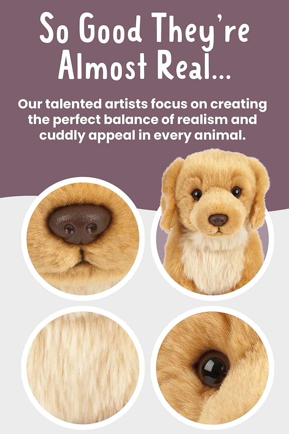 Living Nature Golden Retriever Plush Toy - Realistic Soft Cuddly Dog with Educational Fact Tag