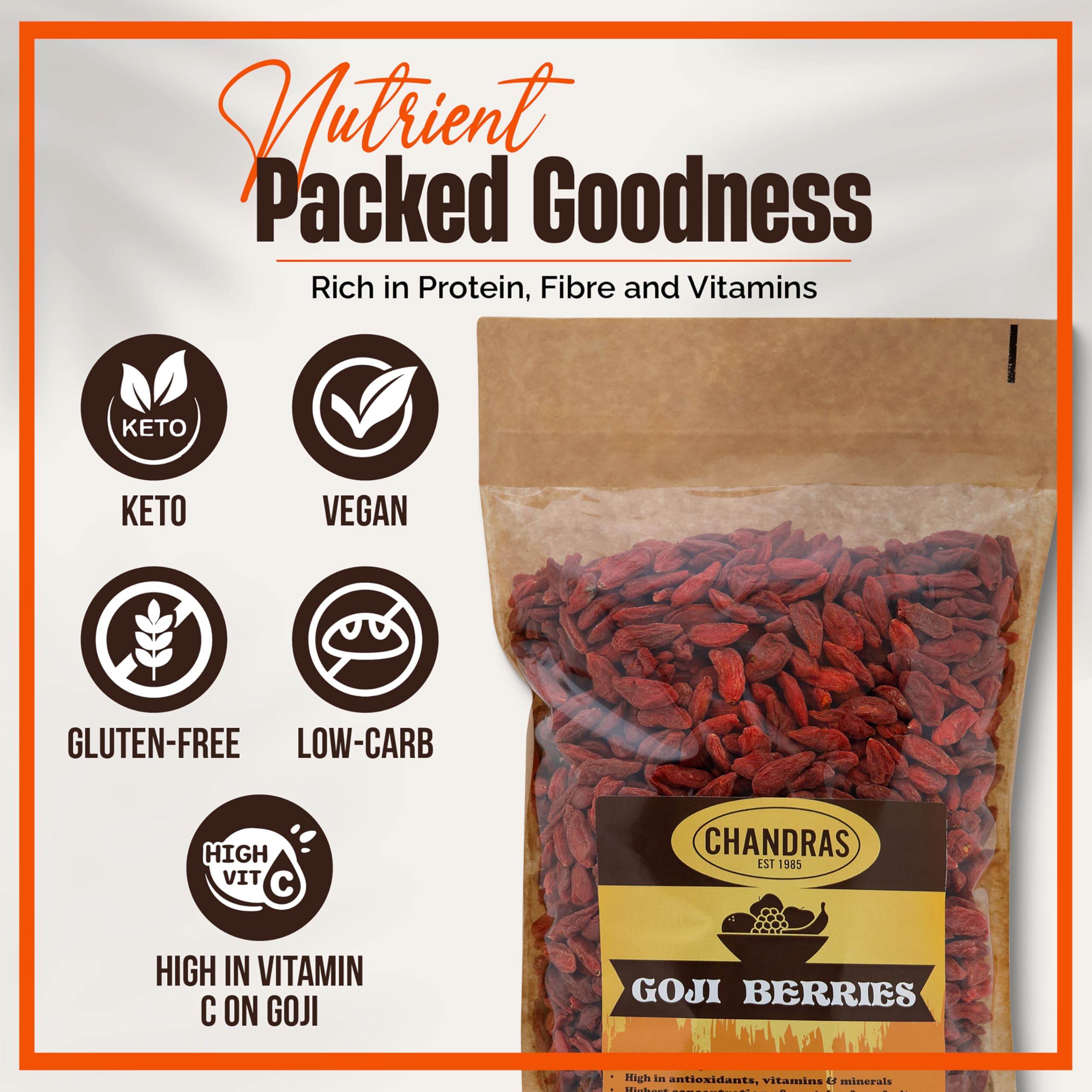 Chandra Whole Foods - Goji Berries 1KG - 100% Pure Dried Superfruit