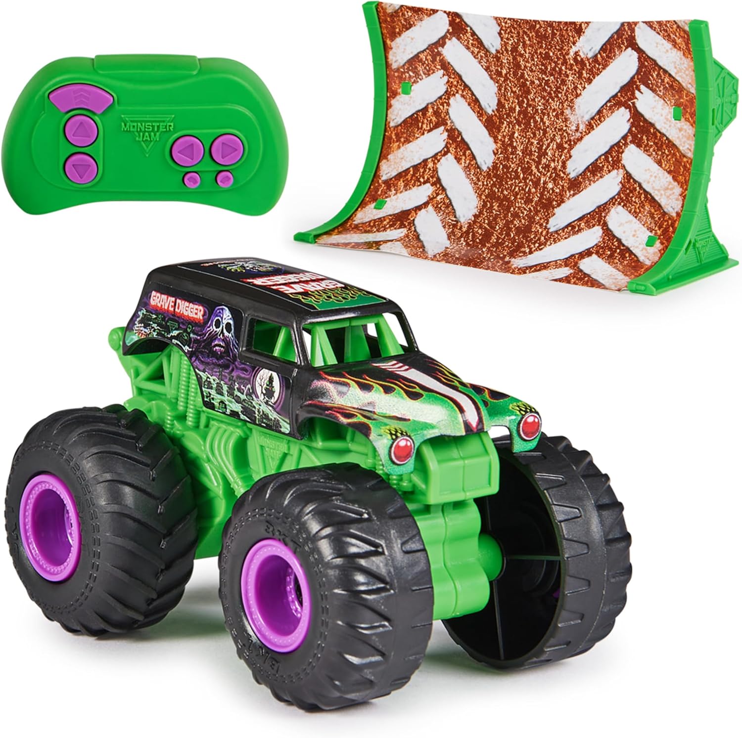 Monster Jam Grave Digger 1:64 Scale RC Truck with Ramp - Remote Control Monster Vehicle for Kids
