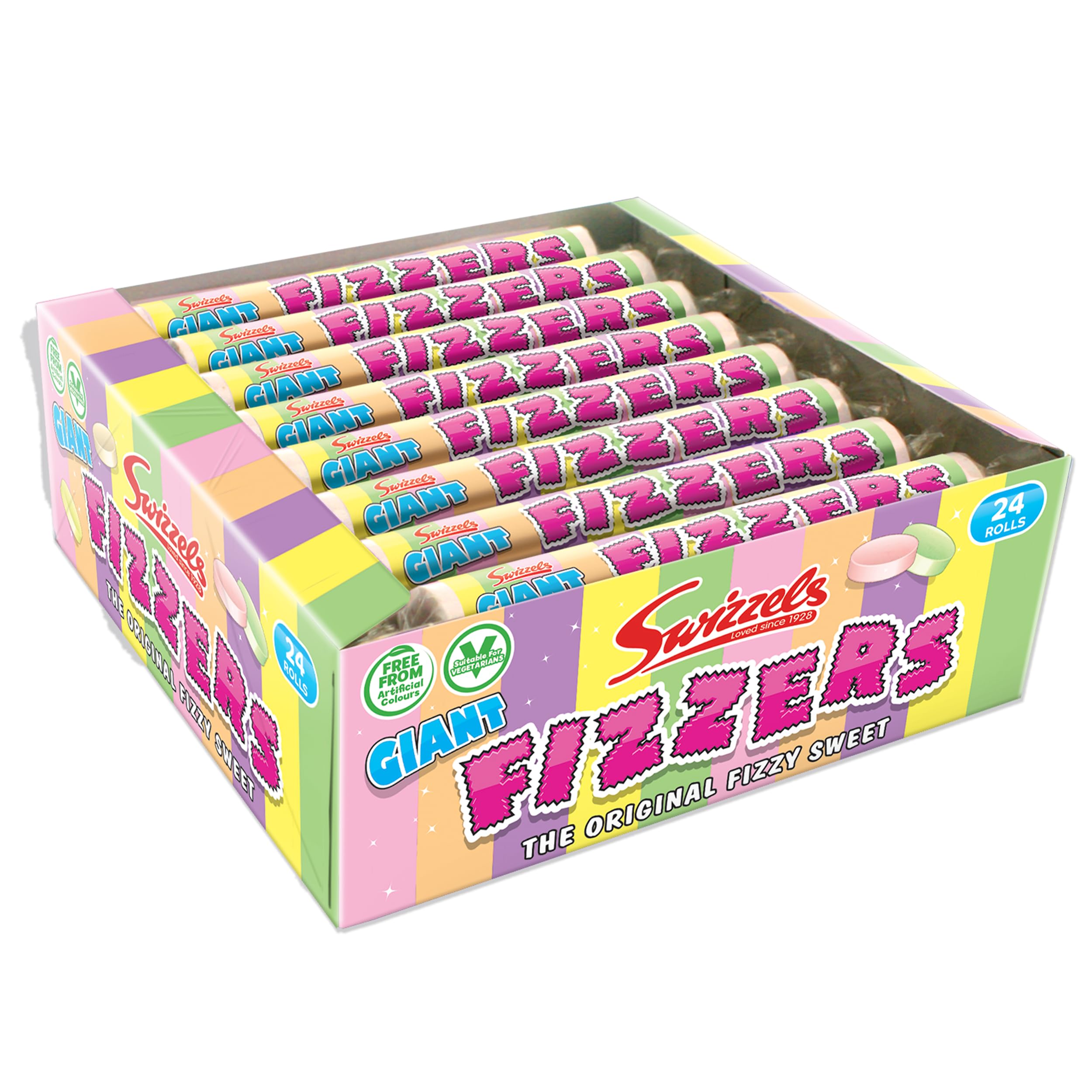 Swizzels Giant Original Fizzer Sweets - Vegan Friendly Fruity Fizzy Rolls Multipack