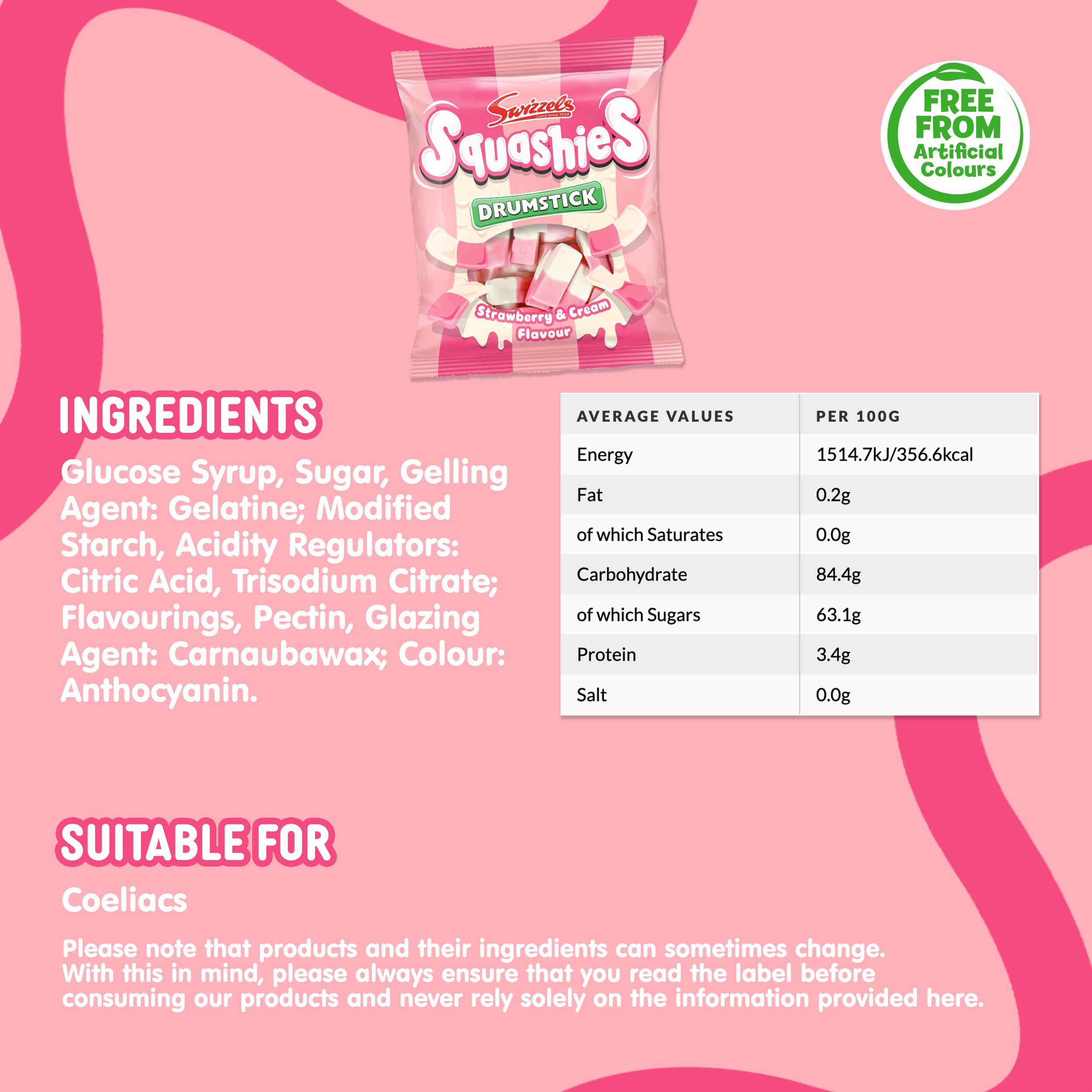Swizzels Squashies Sweets, Strawberry and Cream Flavour, 140g Single Bag