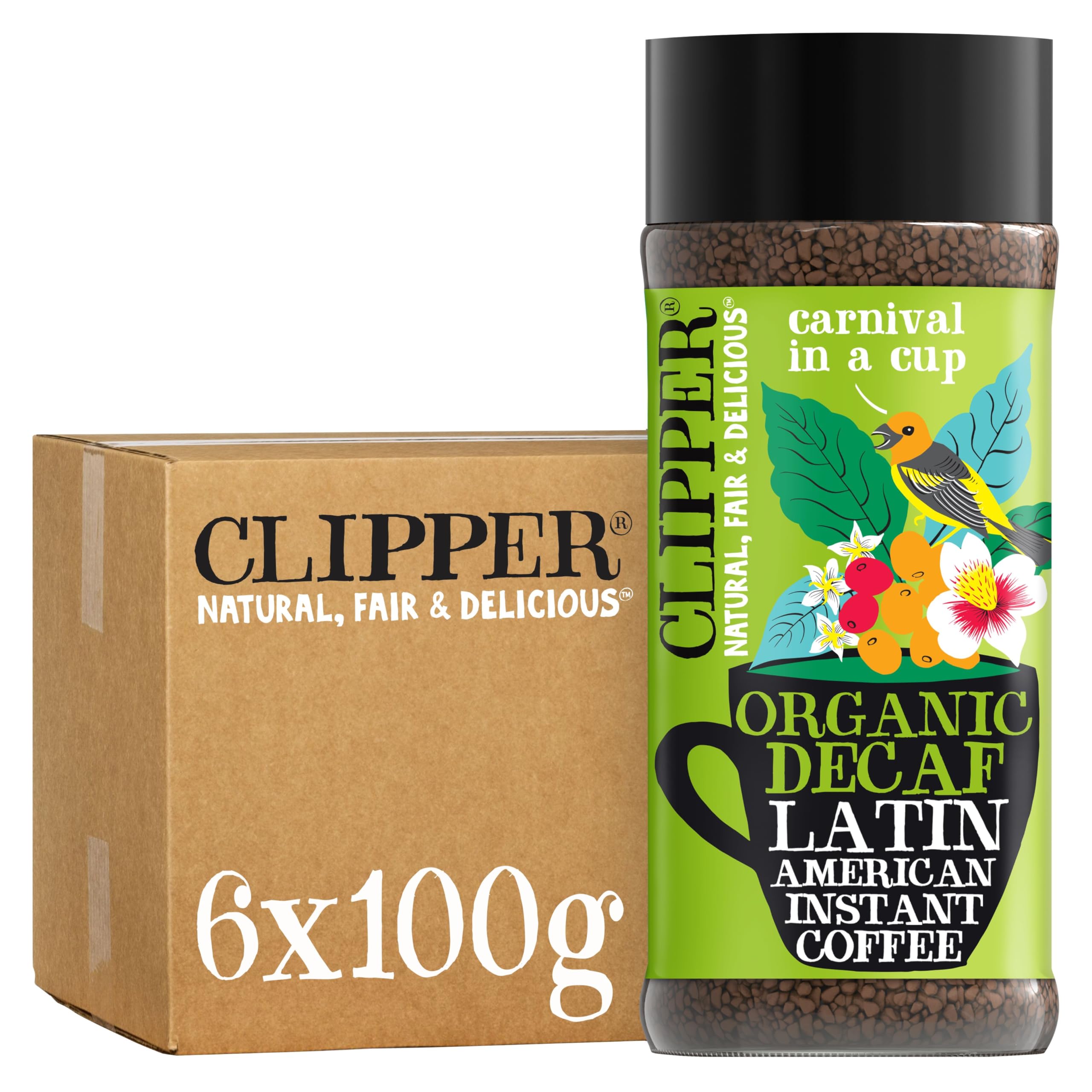 Clipper Organic Latin American Instant Decaf Coffee | 6 x 100g Jars | Fairtrade & Non-GM