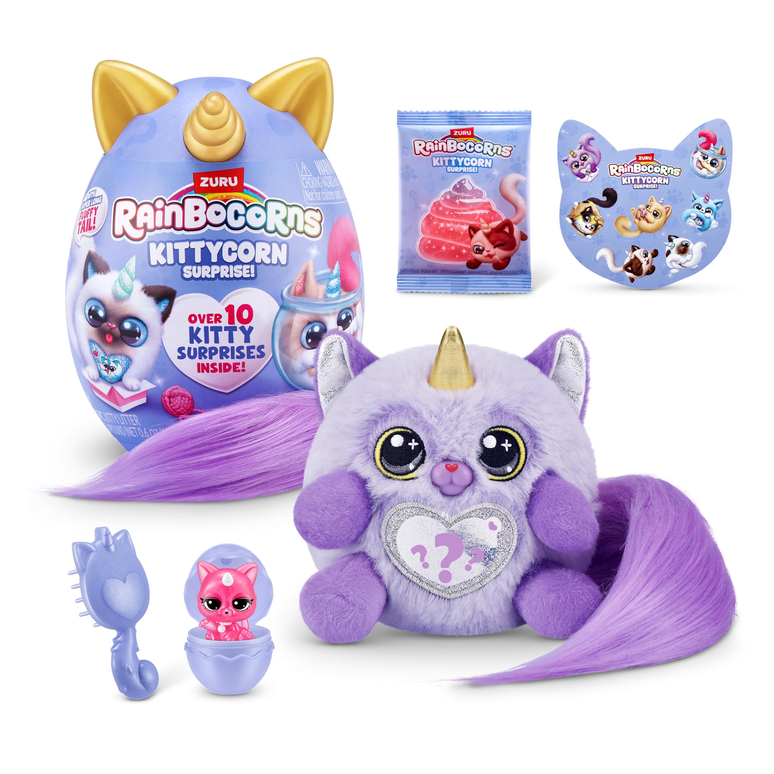 Rainbocorns Kittycorn Surprise Series 3 - Fluffy Longtail Plush with 10+ Surprises, Ragamuffin (Fluffles)