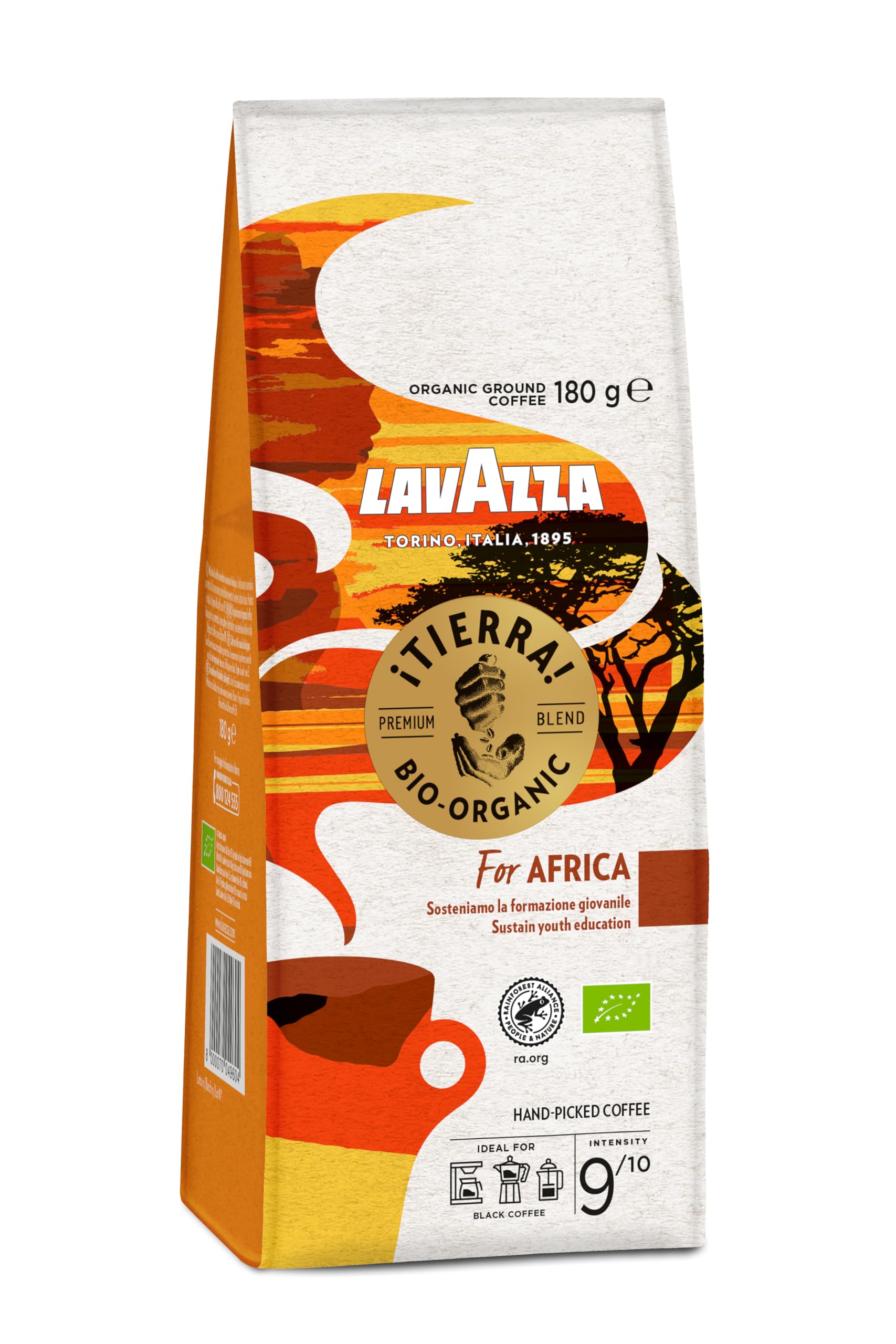 Lavazza Tierra For Africa - Organic Ground Coffee, 6x180g, Medium Roast, Intensity 9/10