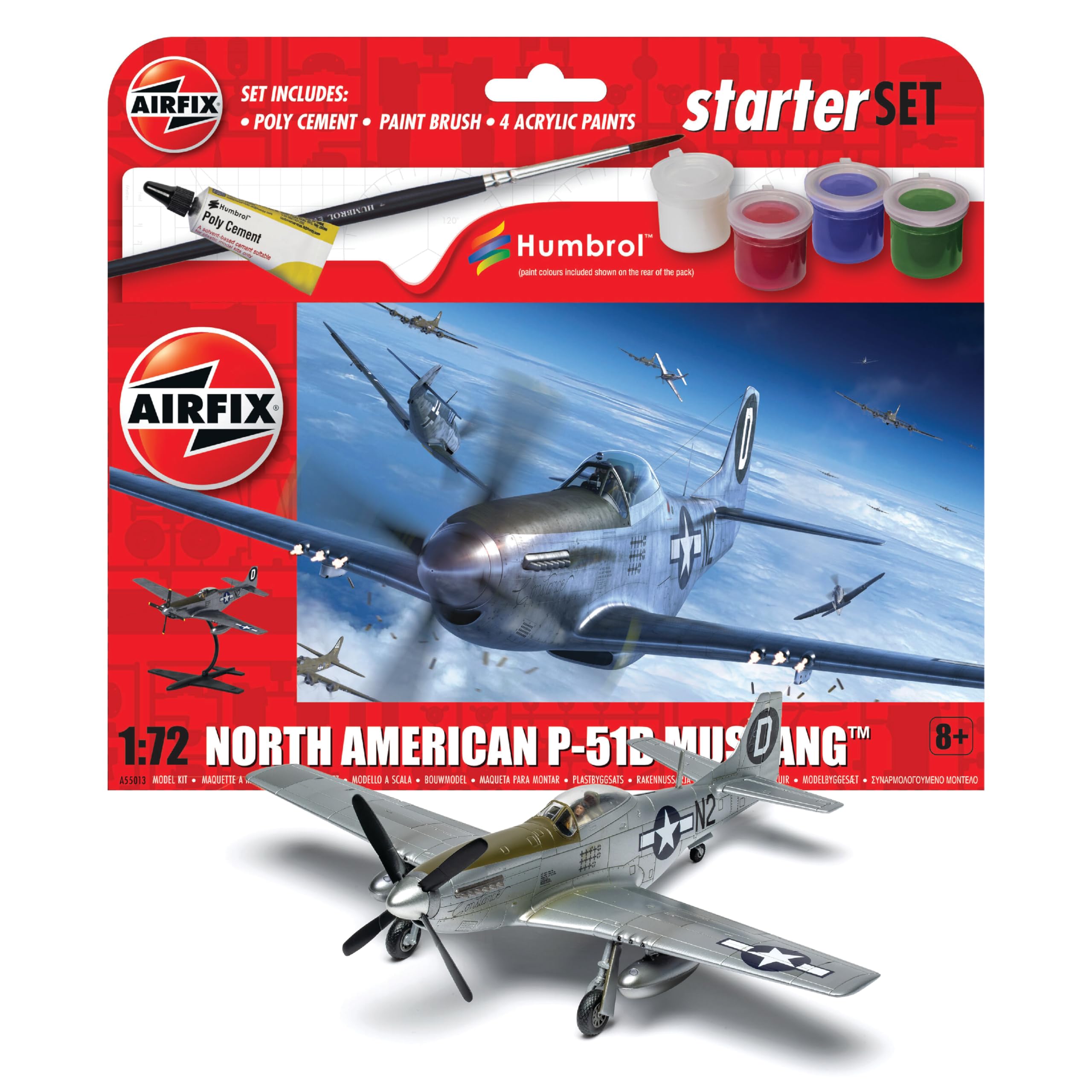Airfix A55013 North American P-51D Mustang Model Kit - Beginner Plastic Aircraft Building Set for Ages 8+