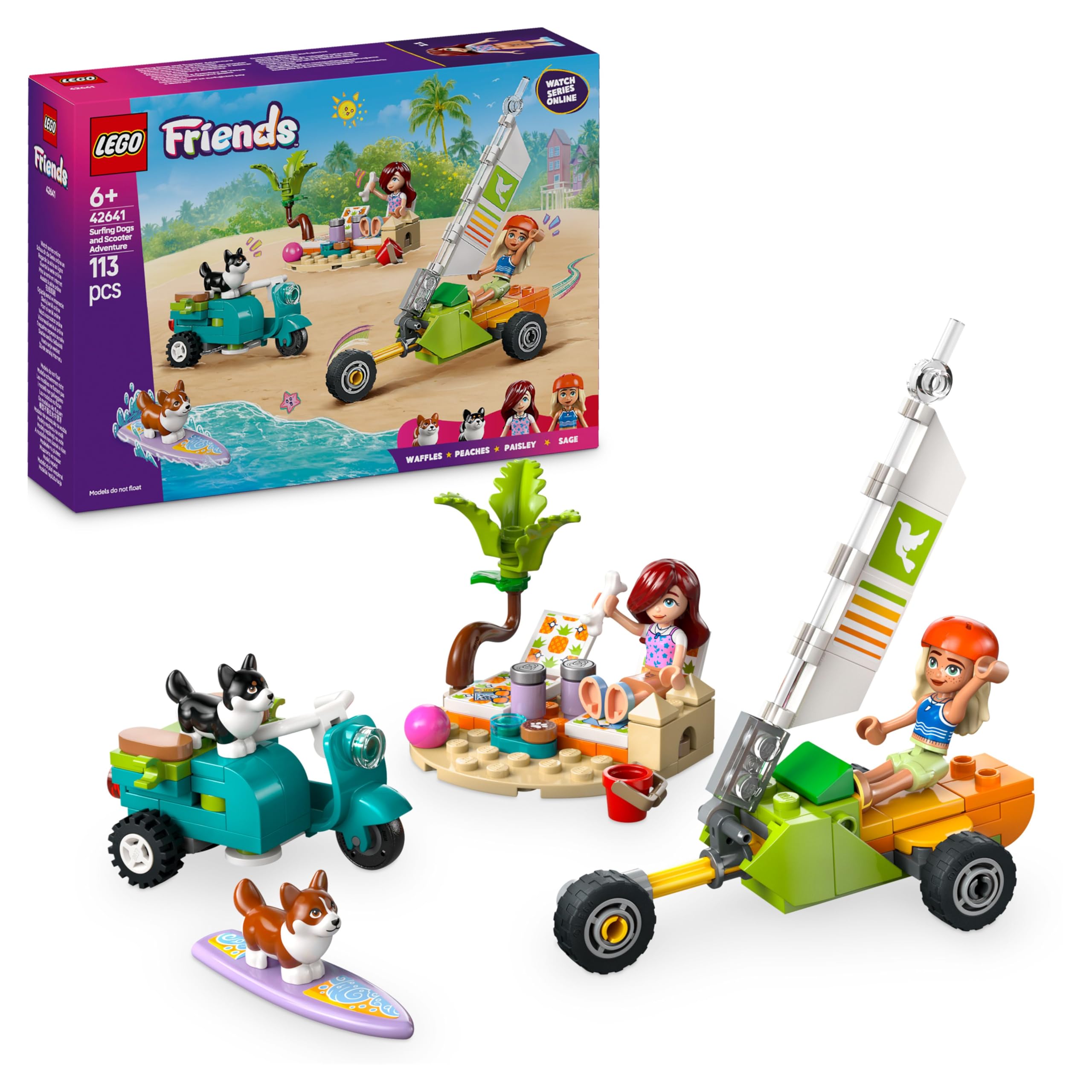 LEGO Friends Surfing Dogs and Scooter Adventure Set - Building Toy with Mini Dolls and Vehicles for Ages 6+