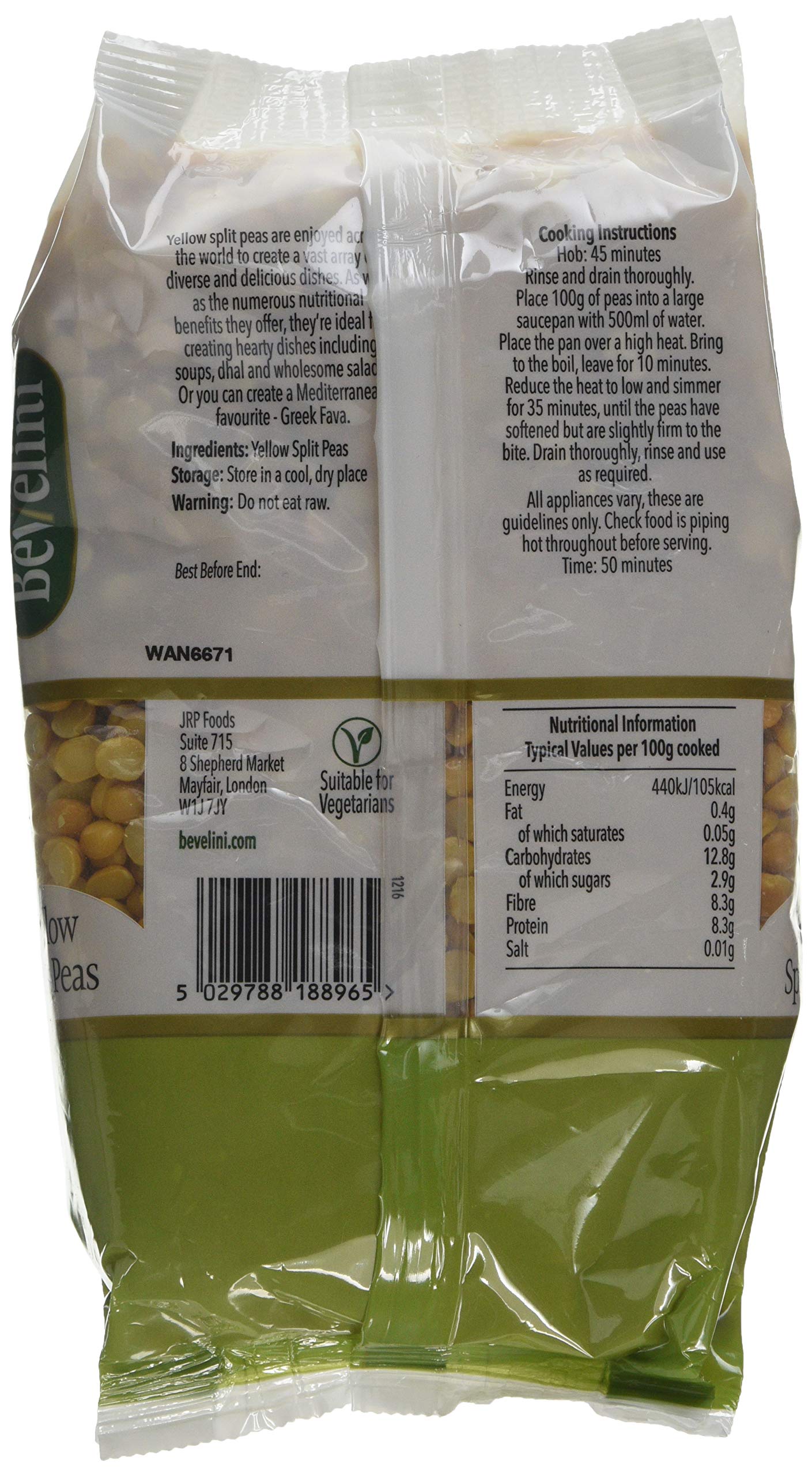 Bevelini Yellow Split Peas 500g - Dried Yellow Peas for Soups, Stews, Dhal & Greek Fava