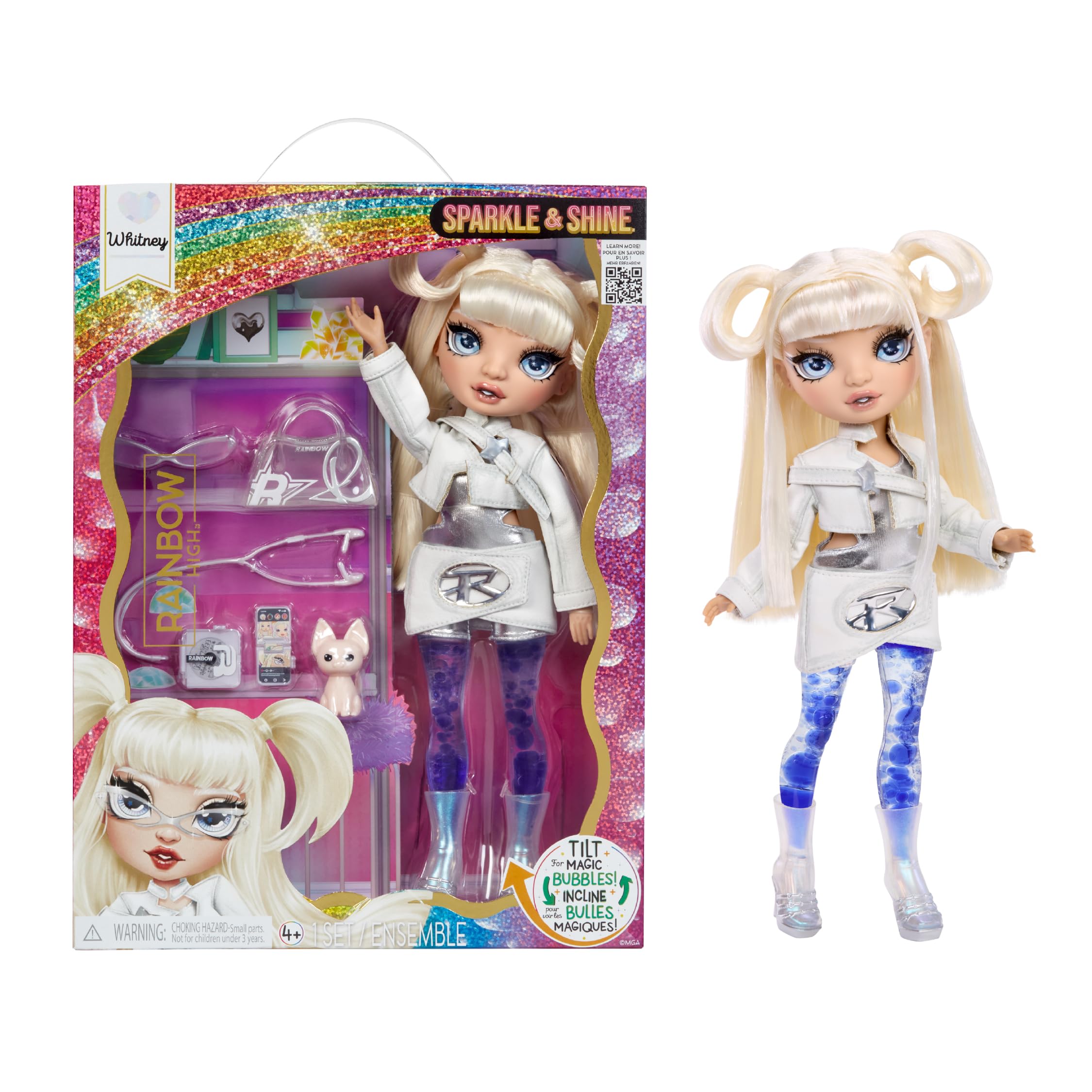 Rainbow High Whitney Sparkle & Shine Fashion Doll - 28cm White Hair with Magic Bubbles in Legs