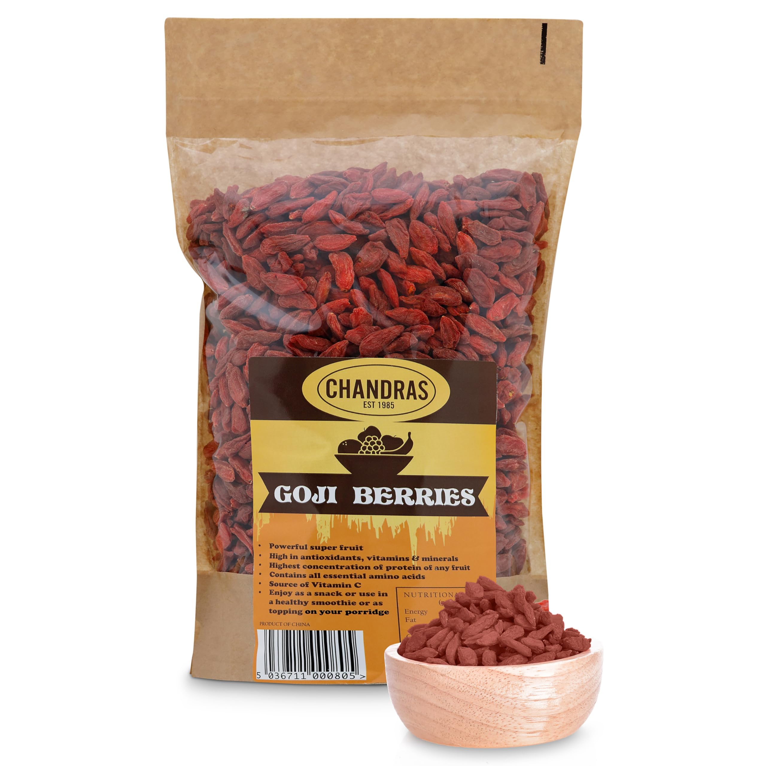 Chandra Whole Foods - Goji Berries 1KG - 100% Pure Dried Superfruit