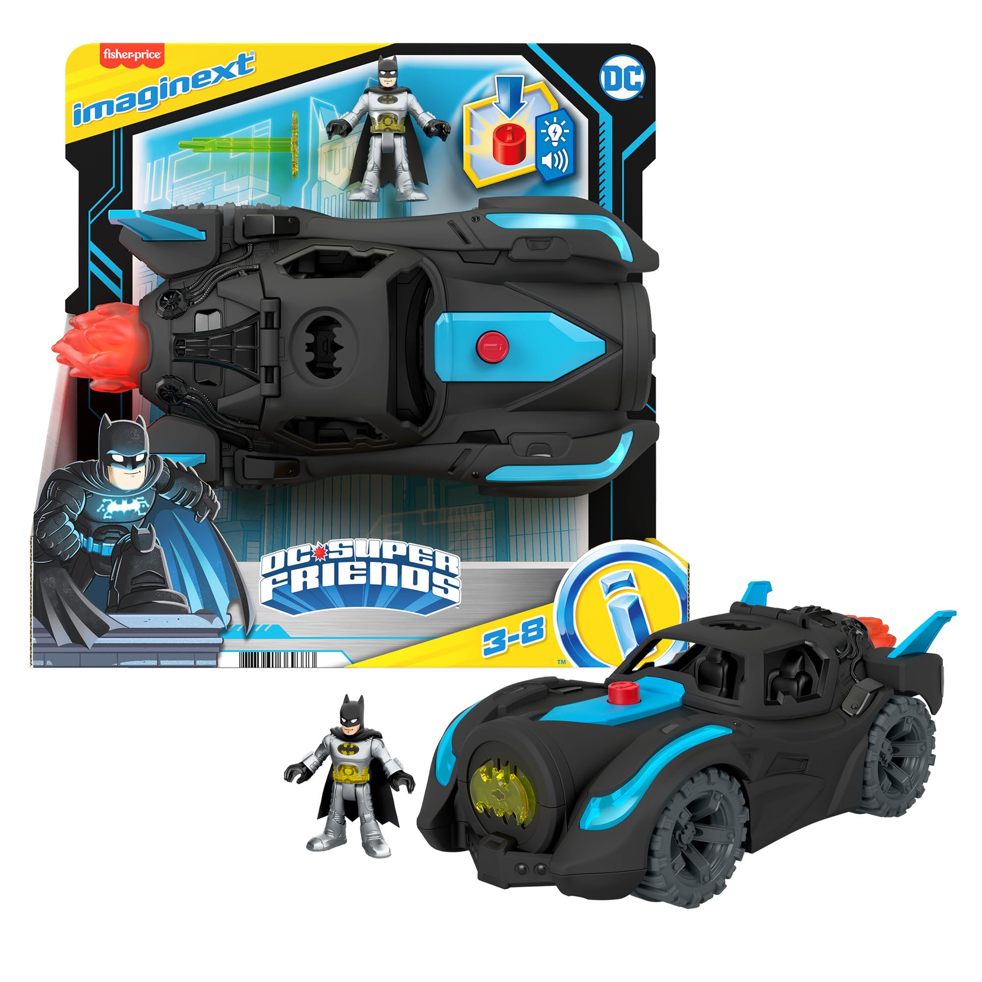 Fisher-Price Imaginext DC Super Friends Batmobile with Lights, Sounds & Projectile - Action Playset for Kids