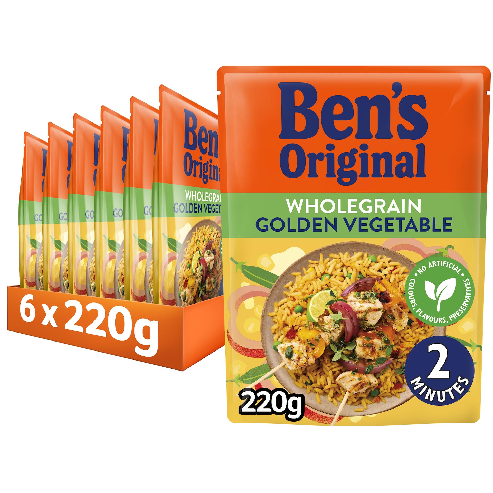 Ben's Original Wholegrain Brown Golden Vegetables Microwave Rice, 6 x 220g Pouches