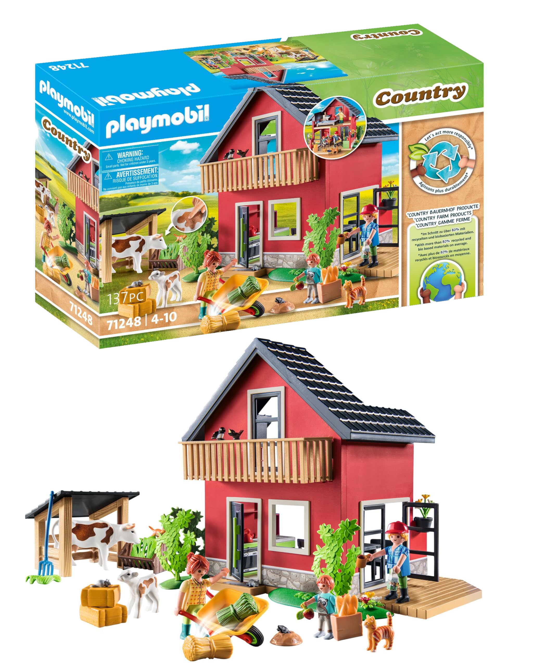 Playmobil 71248 Country Farm House Playset - Sustainable Farm Animal Toy for Kids 4+