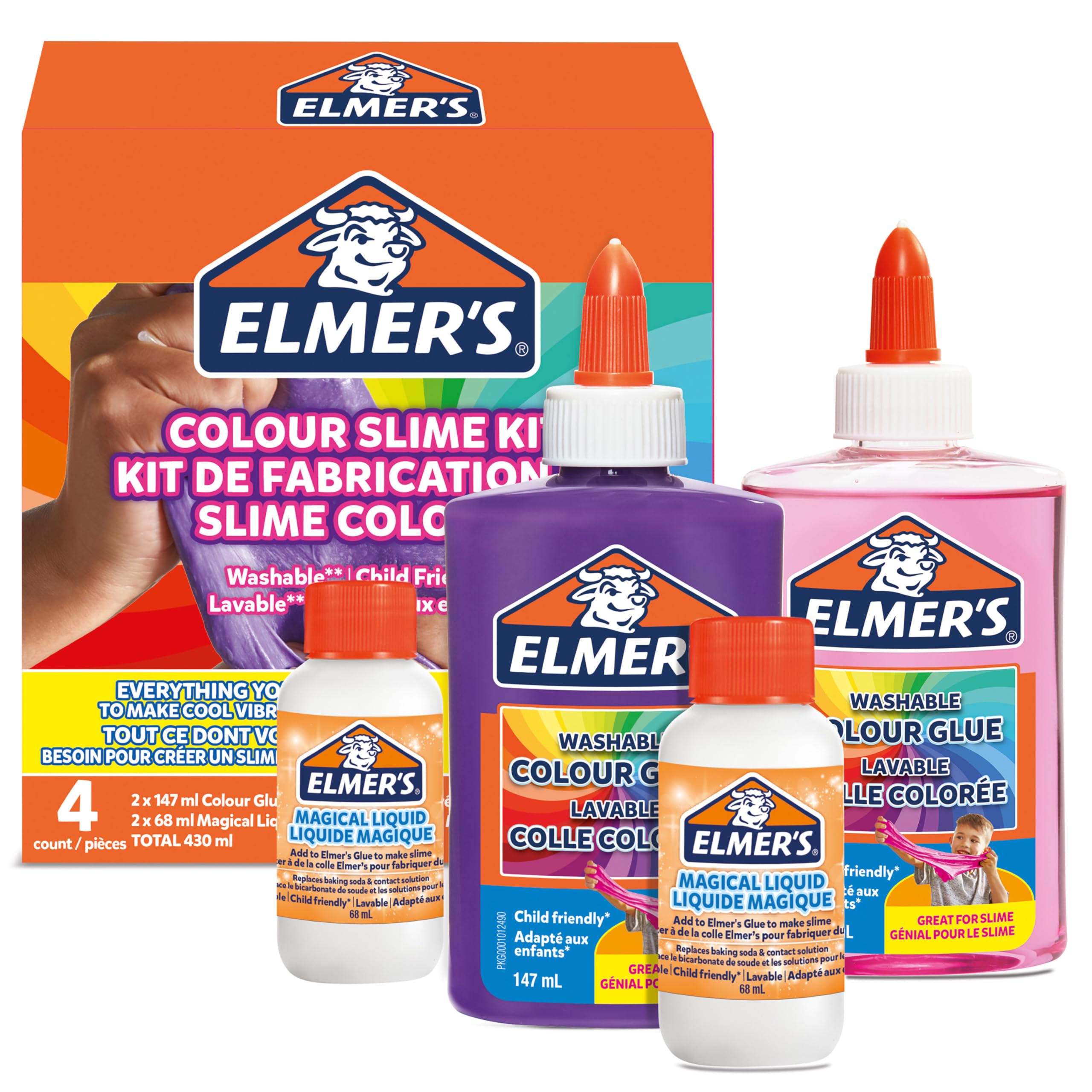 Elmer's Colour Slime Kit - Washable Purple & Pink Slime Supplies with Magical Liquid Activator