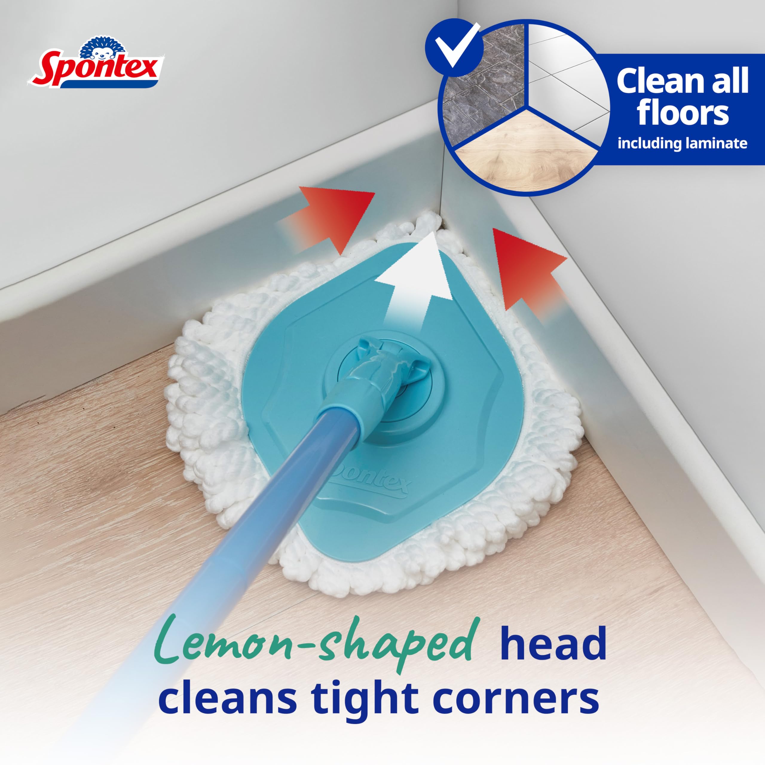 Spontex Full Action Corner System Spin Mop and Bucket Set with Microfibre Head