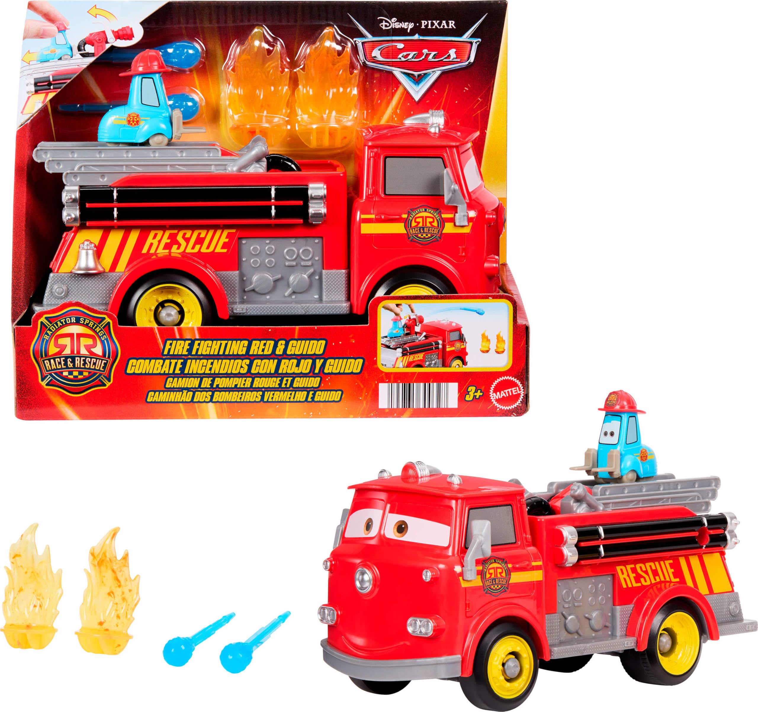 Mattel Disney and Pixar Cars Radiator Springs Race & Rescue Firetruck Playset - Red & Guido