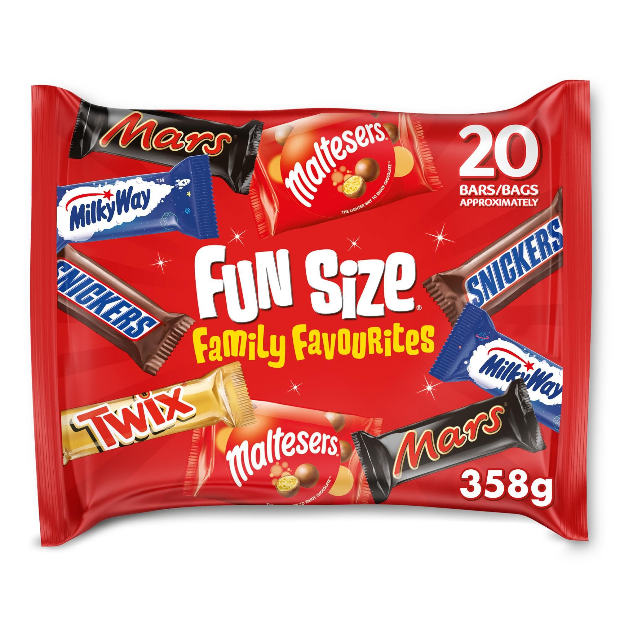 Mars Family Favourites Mixed Bulk Chocolate Multipack 358g - 20 Fun Size Bars & Bags
