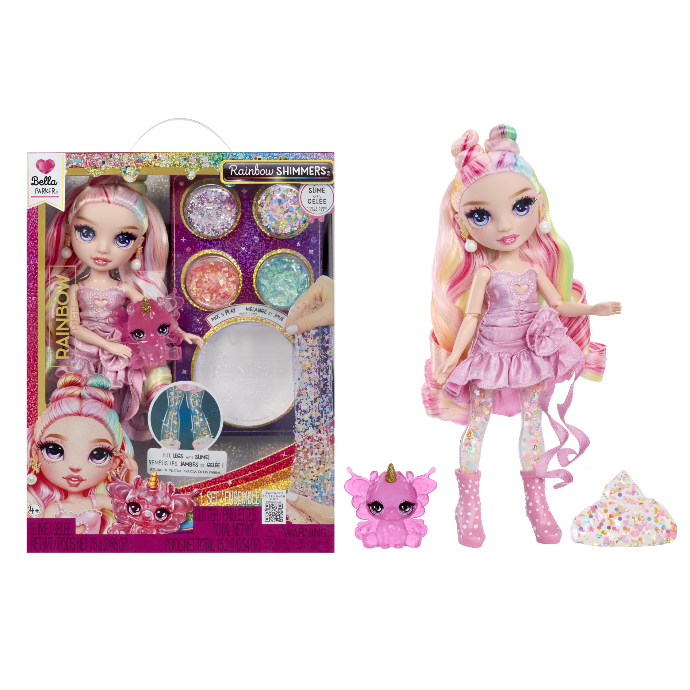 Rainbow High Rainbow Shimmers with Slime - Bella (Pink) - 28cm Fashion Doll Playset